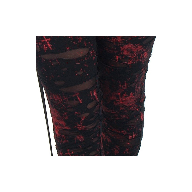 Legging Rouge et Noir Effet Déchiré