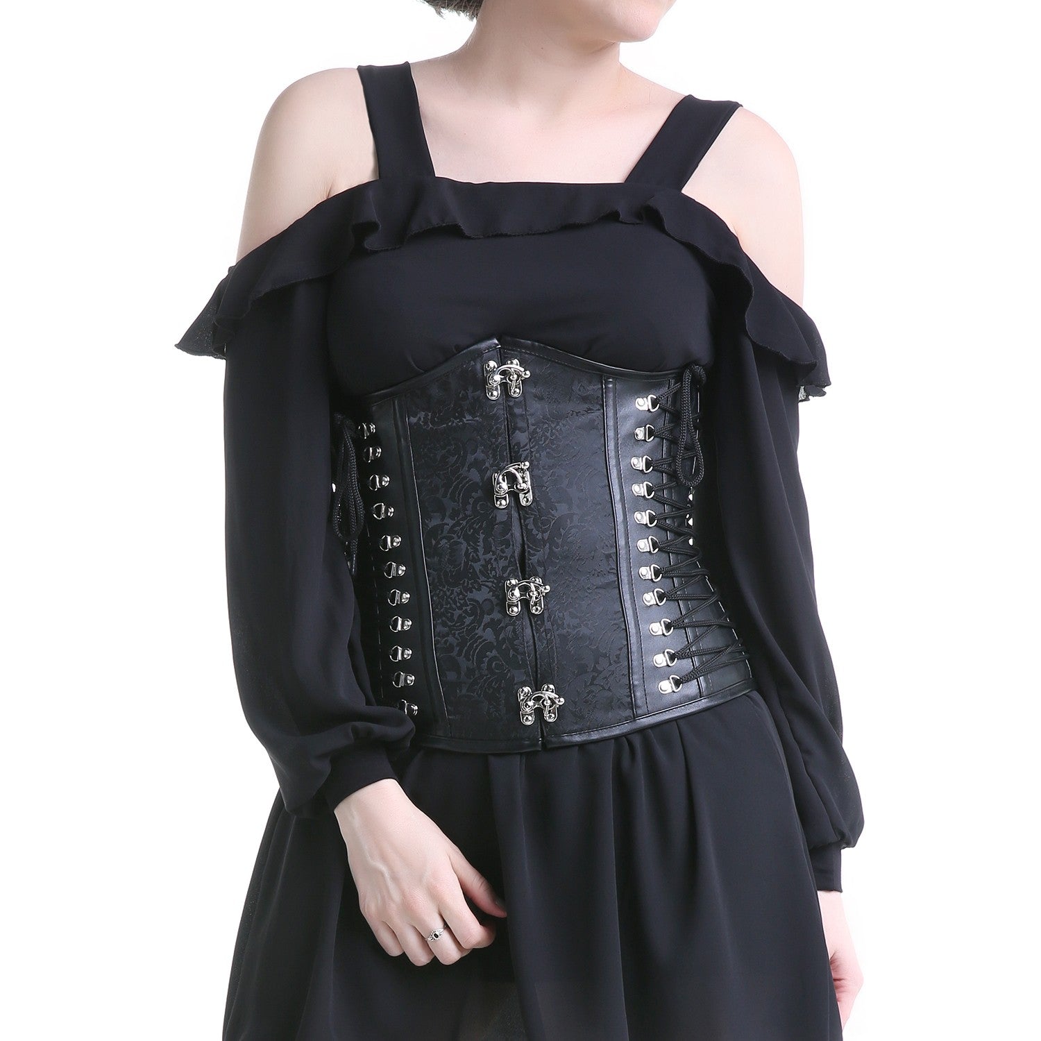 CORSET NEGRO CON CIERRES PLATA