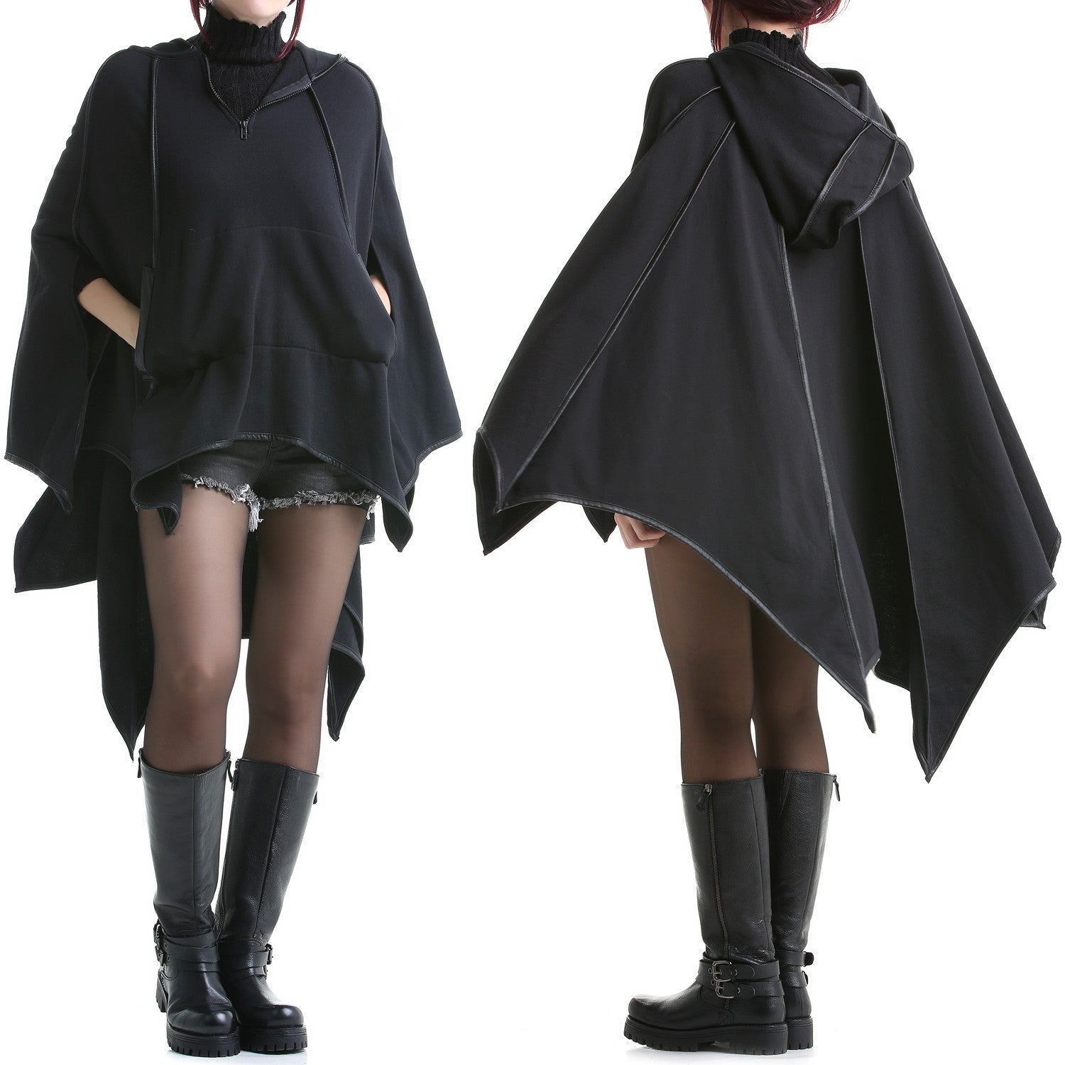 Poncho con Capucha color Negro