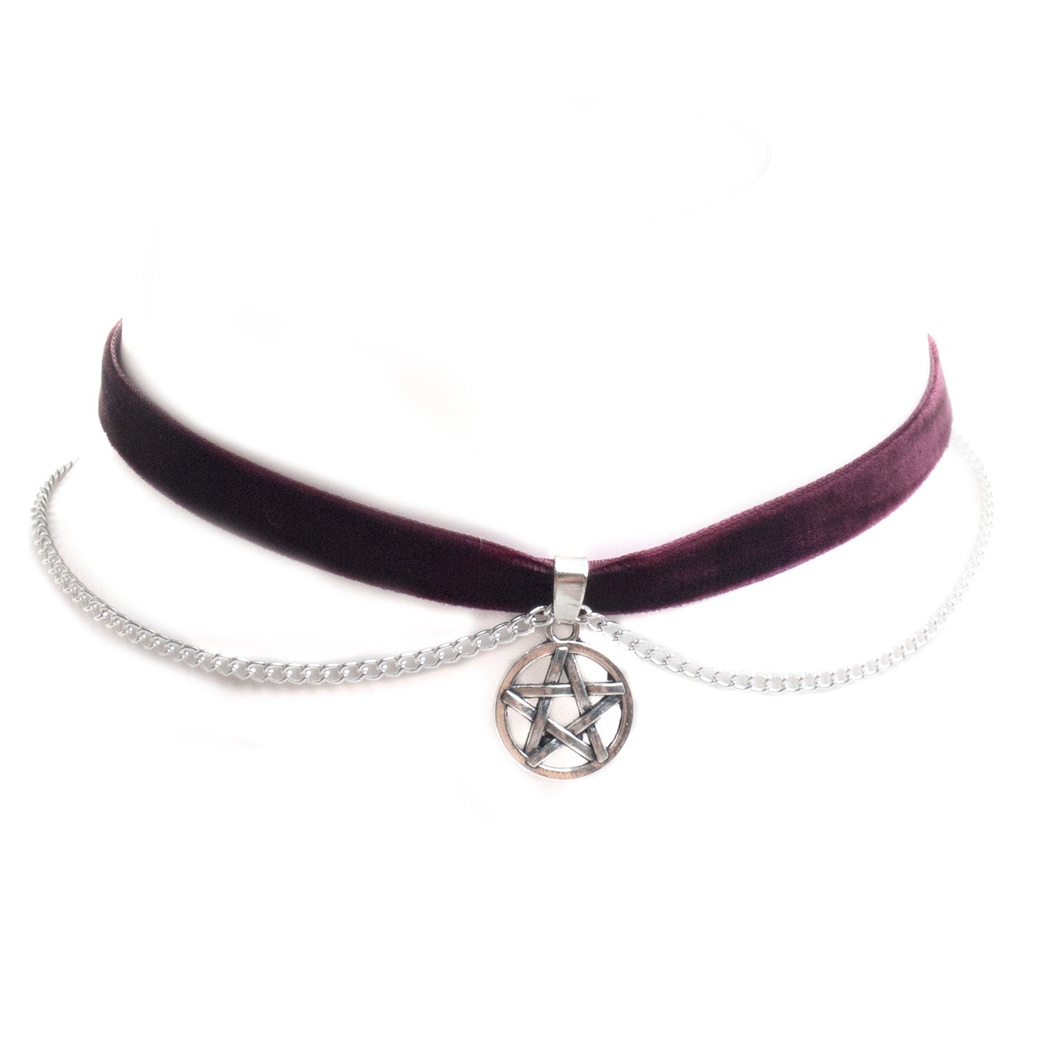 Gargantilla de Terciopelo Morado con Pentagrama y Cadena