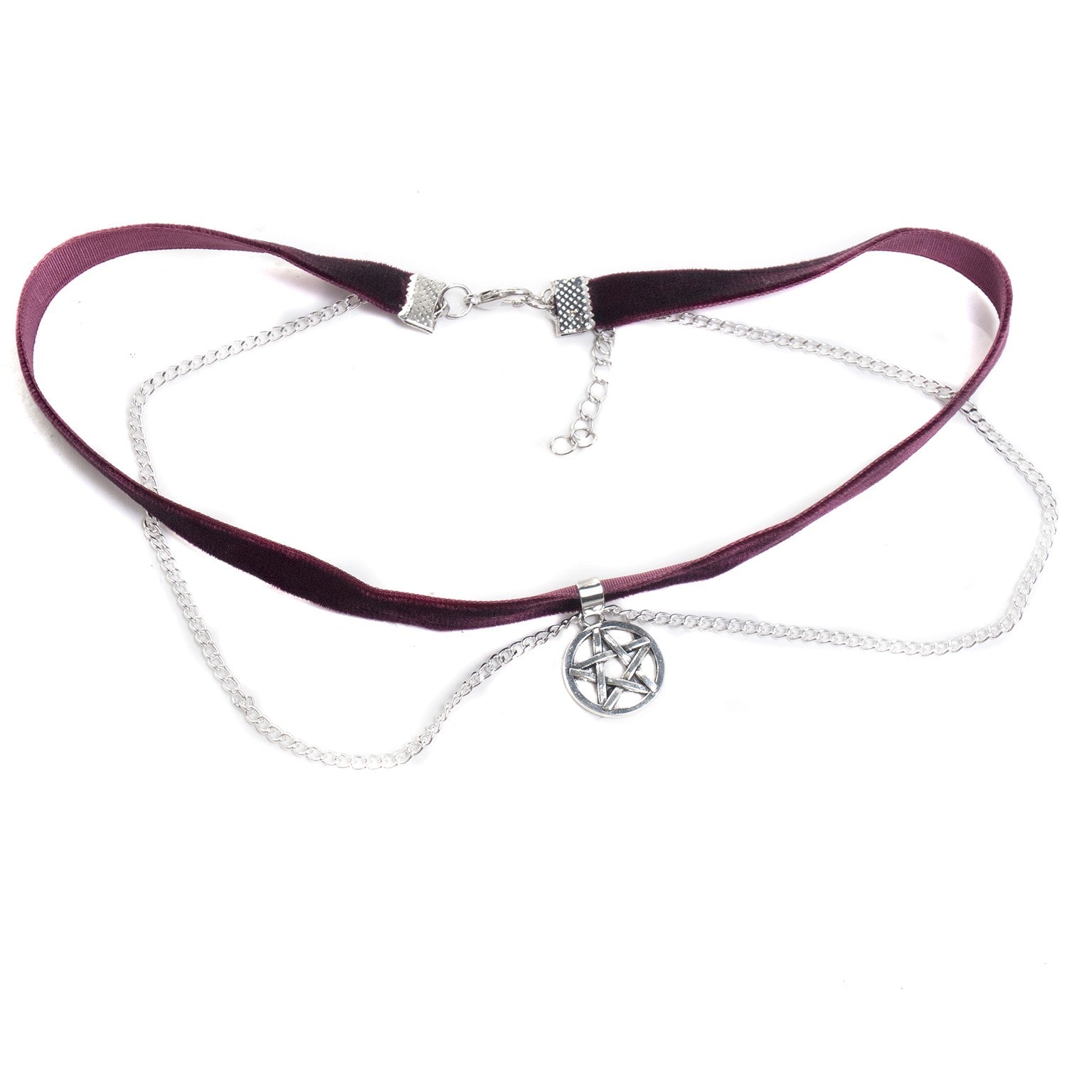 Gargantilla de Terciopelo Morado con Pentagrama y Cadena