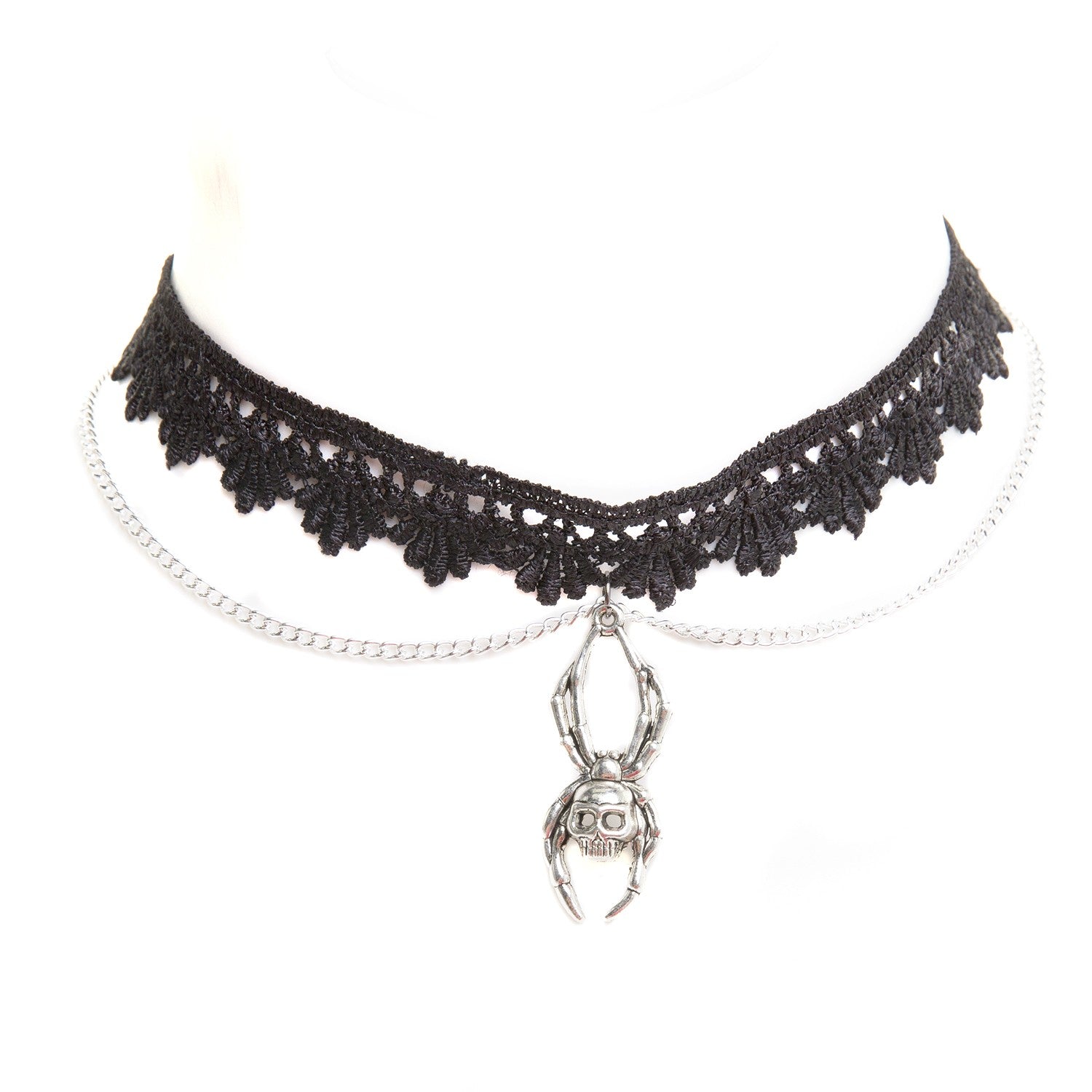 Choker Guipur y Cadena con Araña Calavera