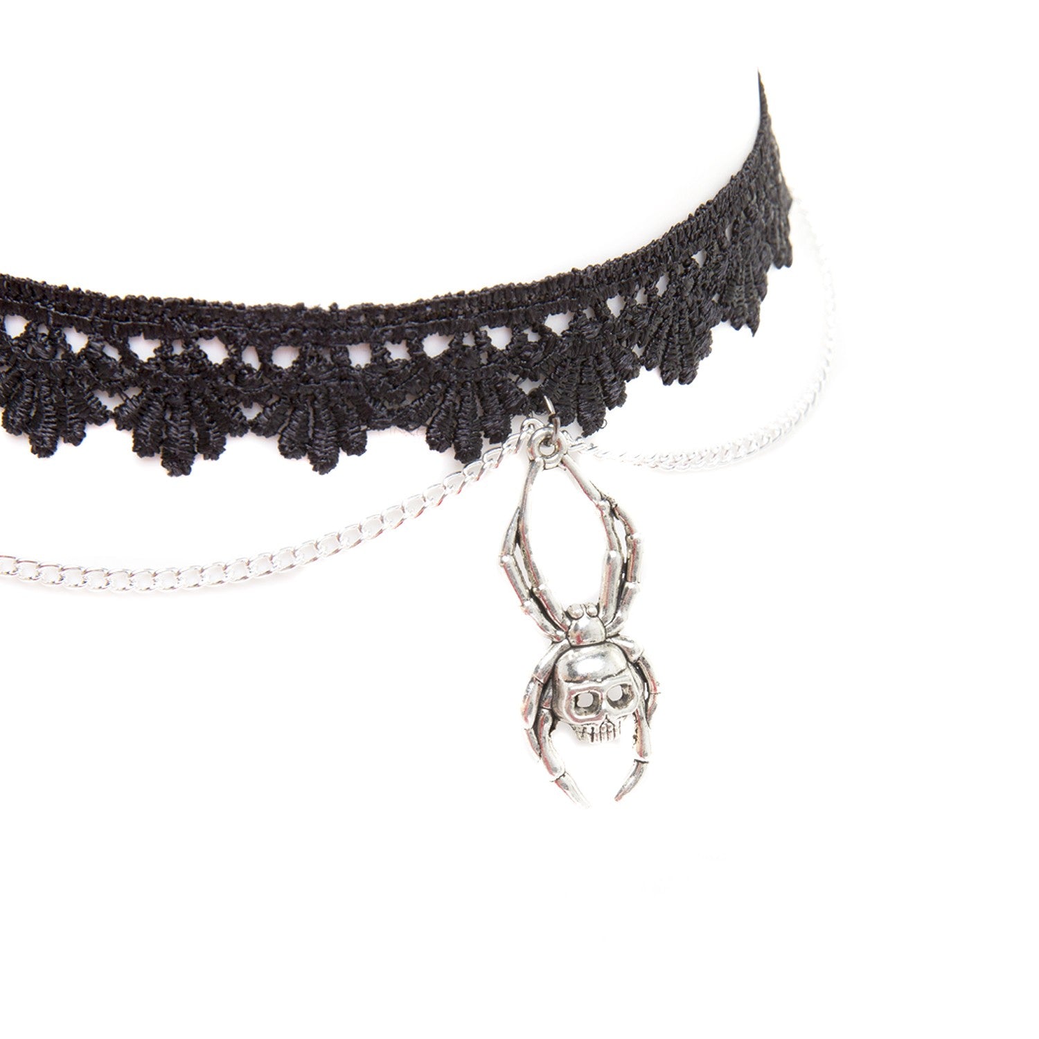 Choker Guipur y Cadena con Araña Calavera