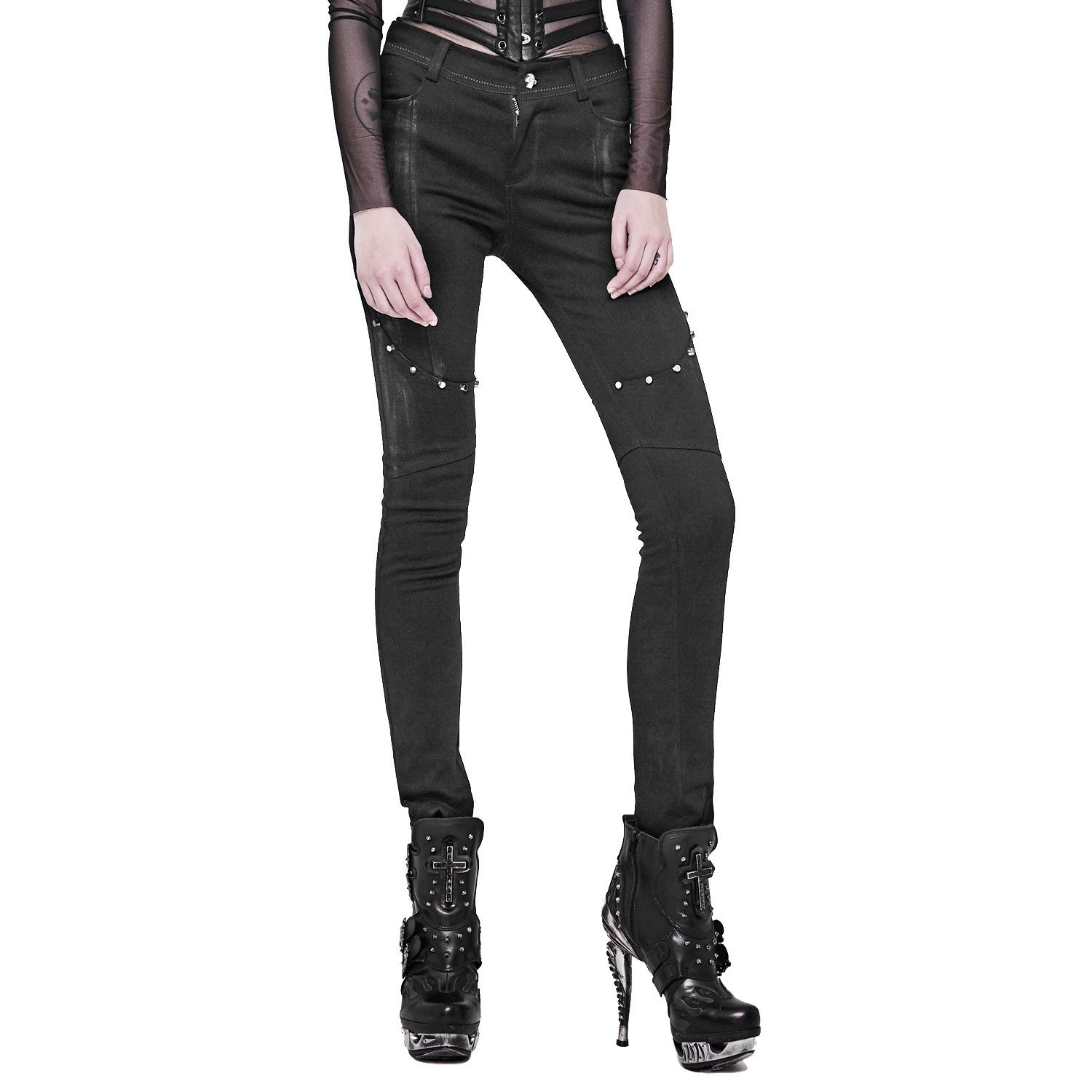 Pantalones Efecto Desgastado con Tachuelas