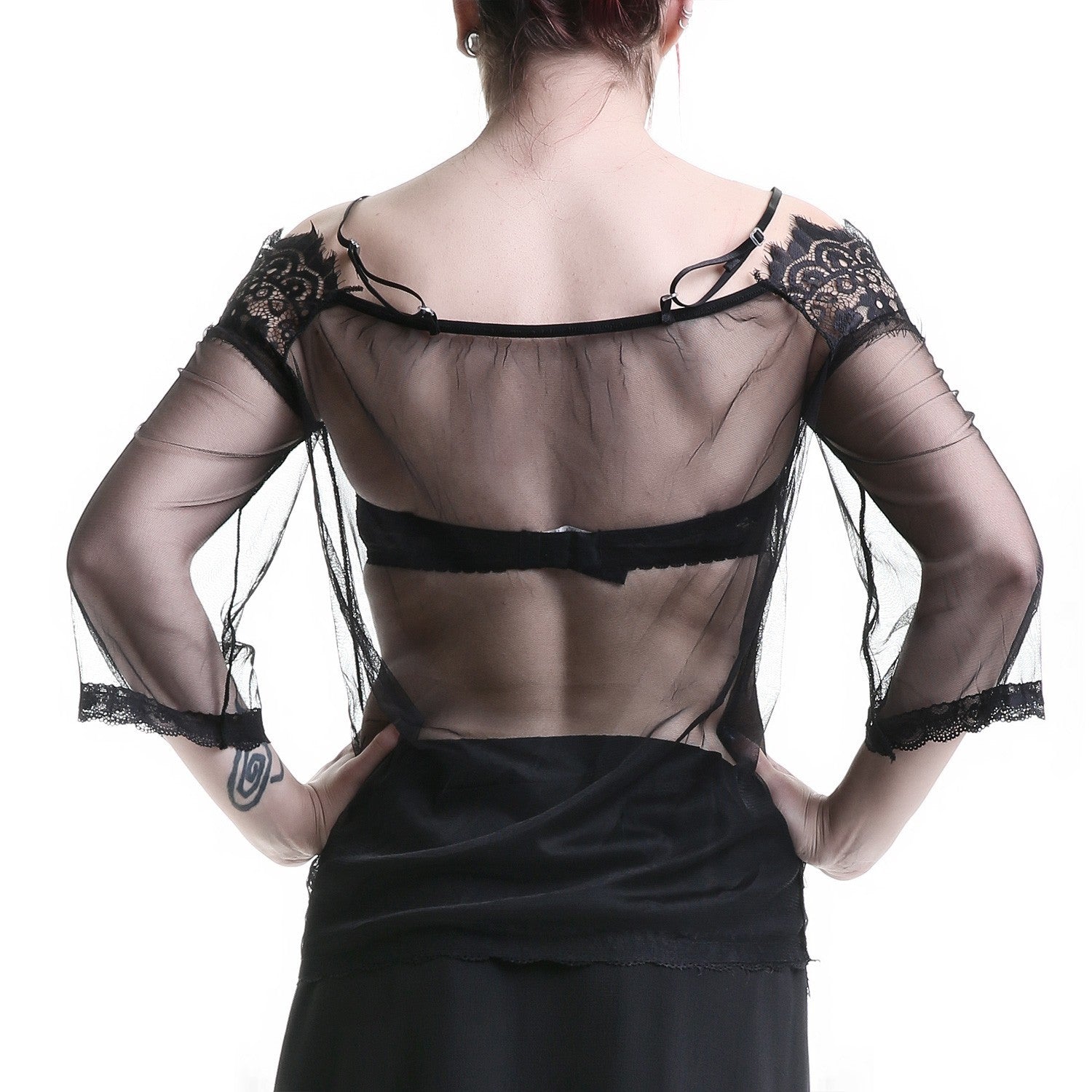 Camisón Blusa de Dormir de Tul y Encaje