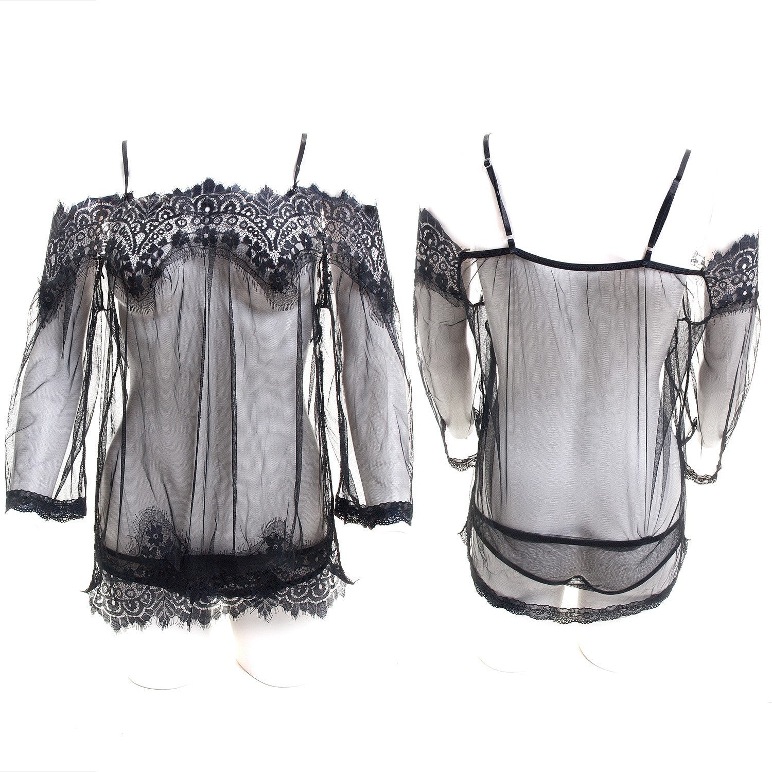 Camisón Blusa de Dormir de Tul y Encaje