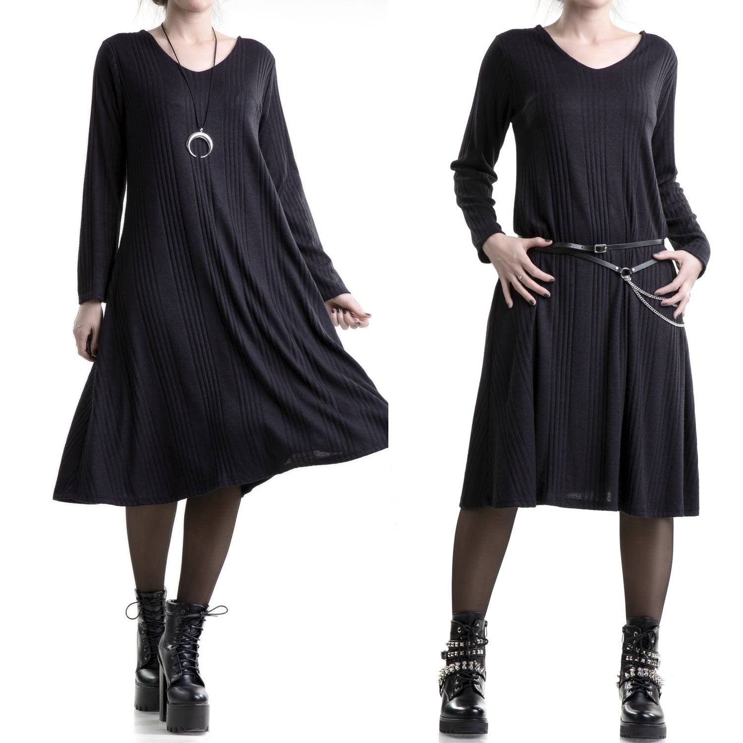 vestido manga larga negro