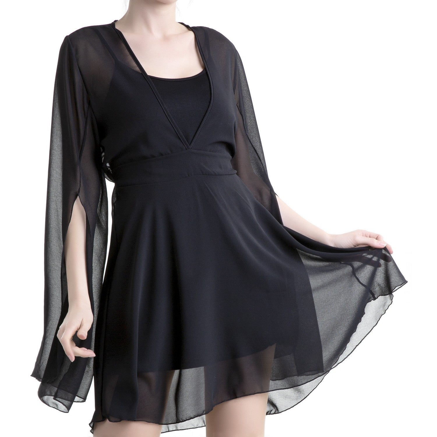 Vestido 2 piezas gasa, mangas anchas