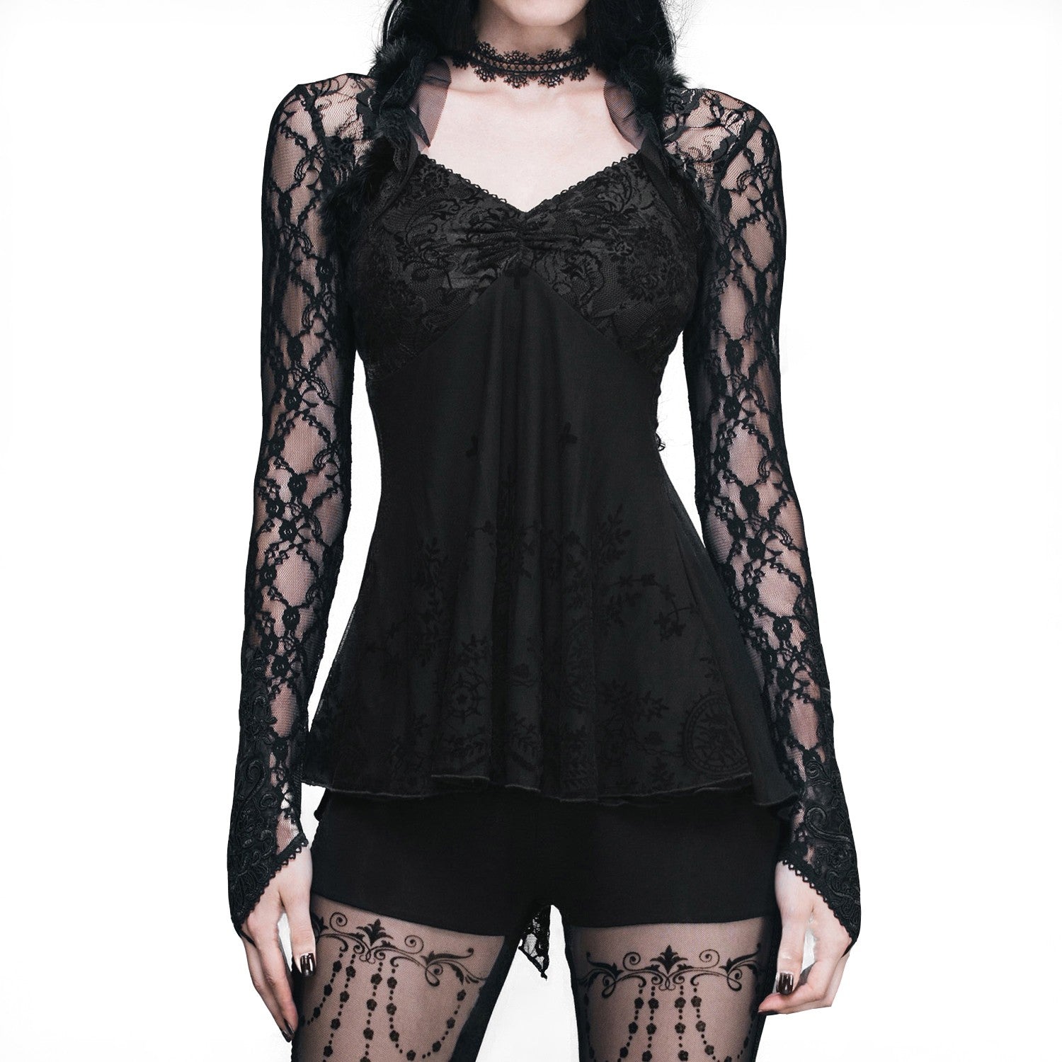 camiseta gotica mangas de encaje