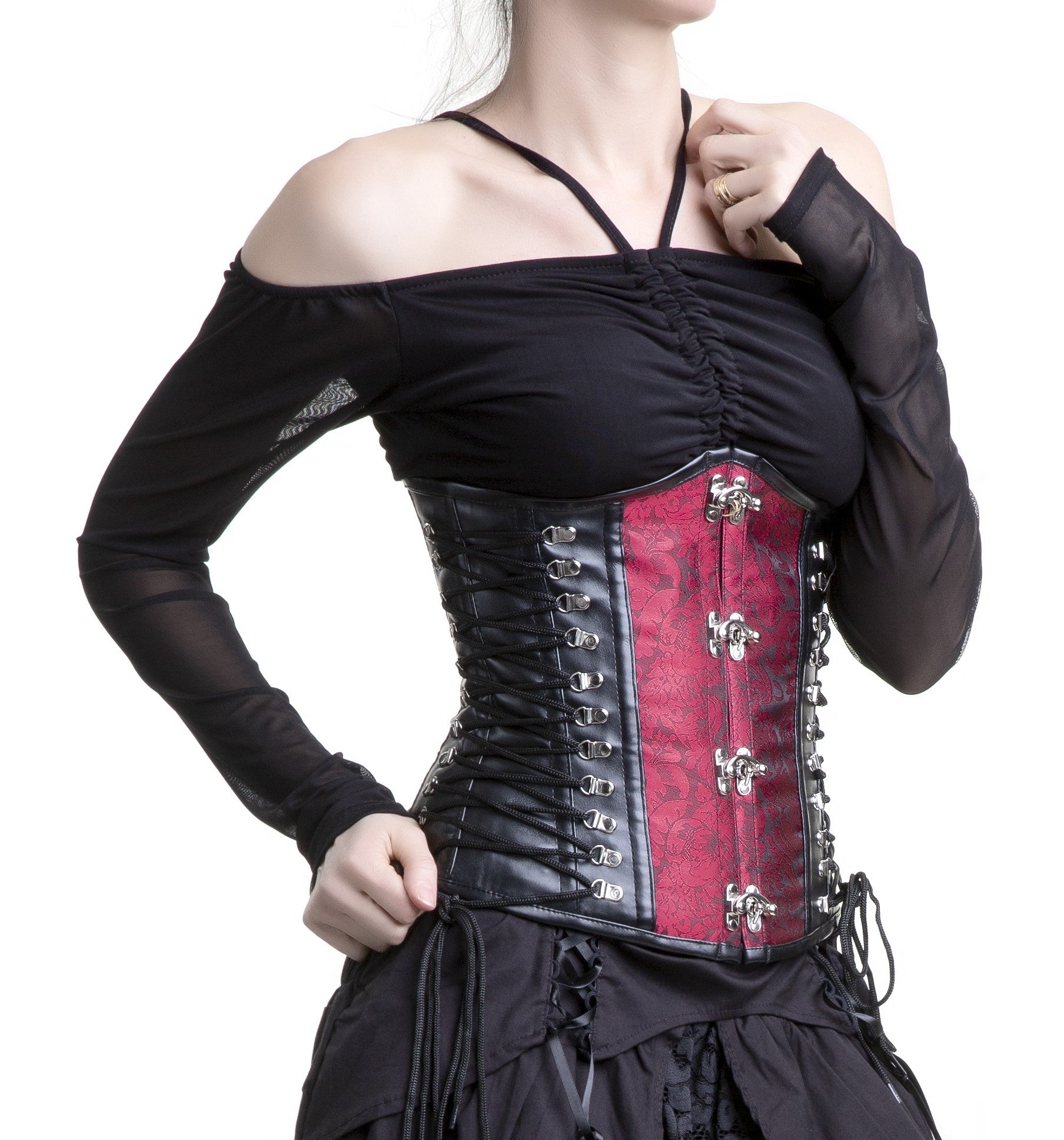 CORSET BAJO PECHO ROJO Y NEGRO