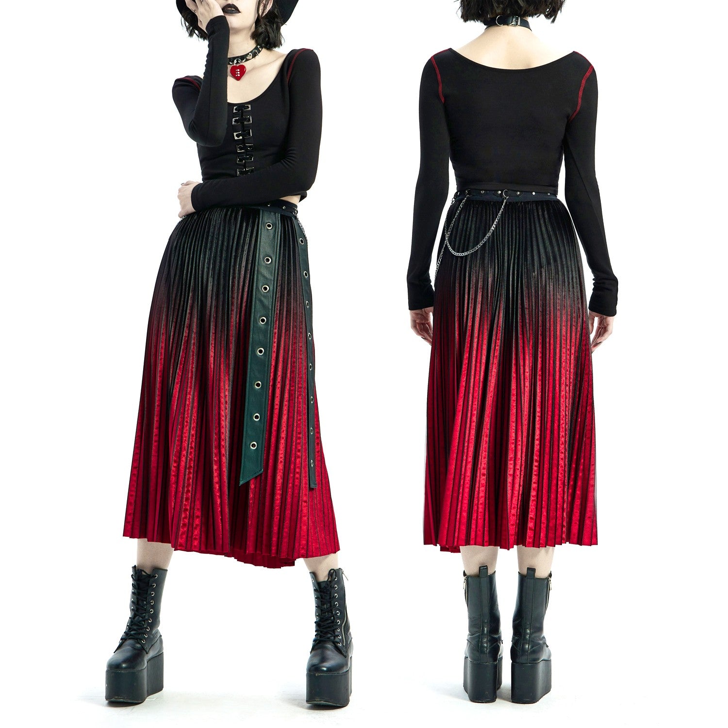 Falda Negra y Roja con Cadenas