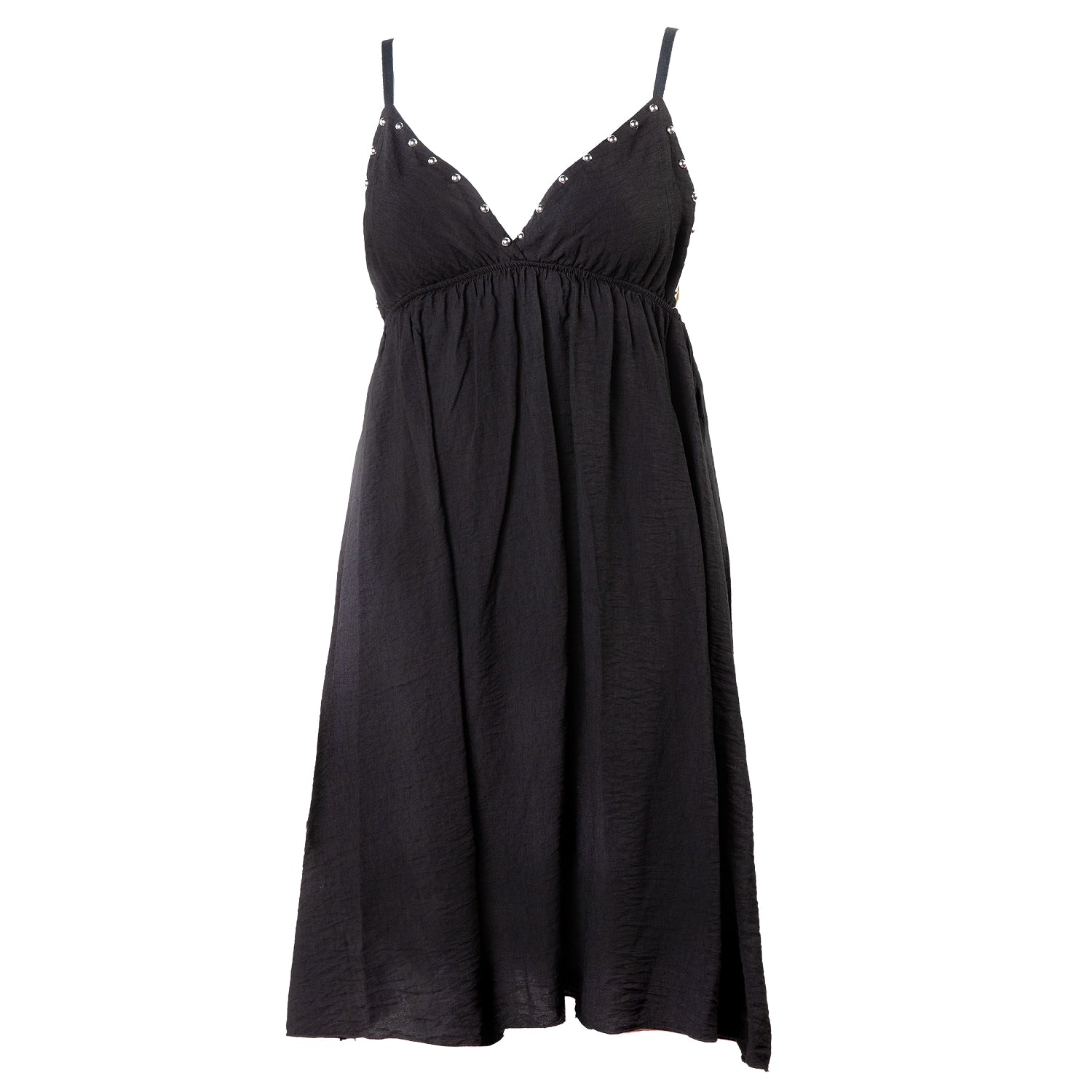 Vestido Corto Negro Babydoll con Tachuelas Plateadas