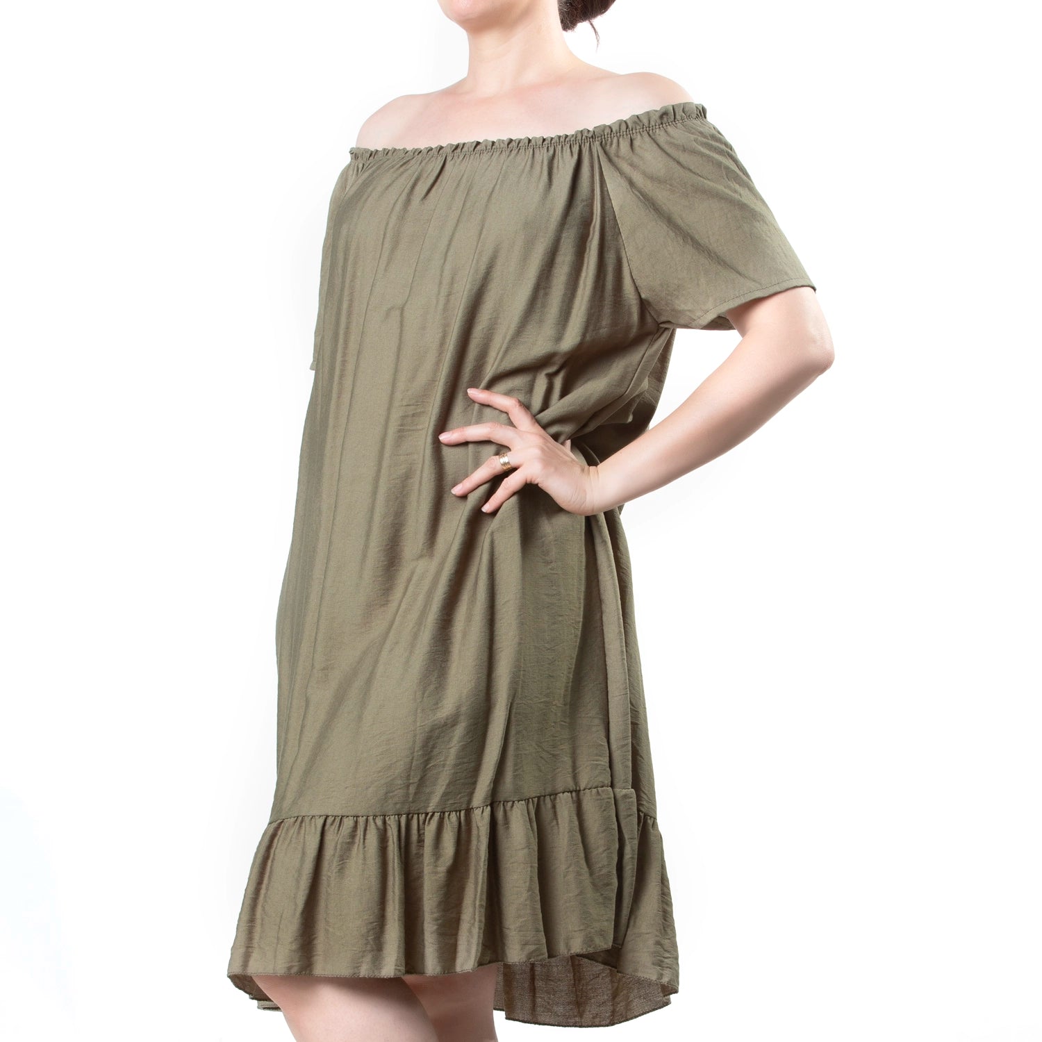 Vestido Midi Verde Khaki Volante