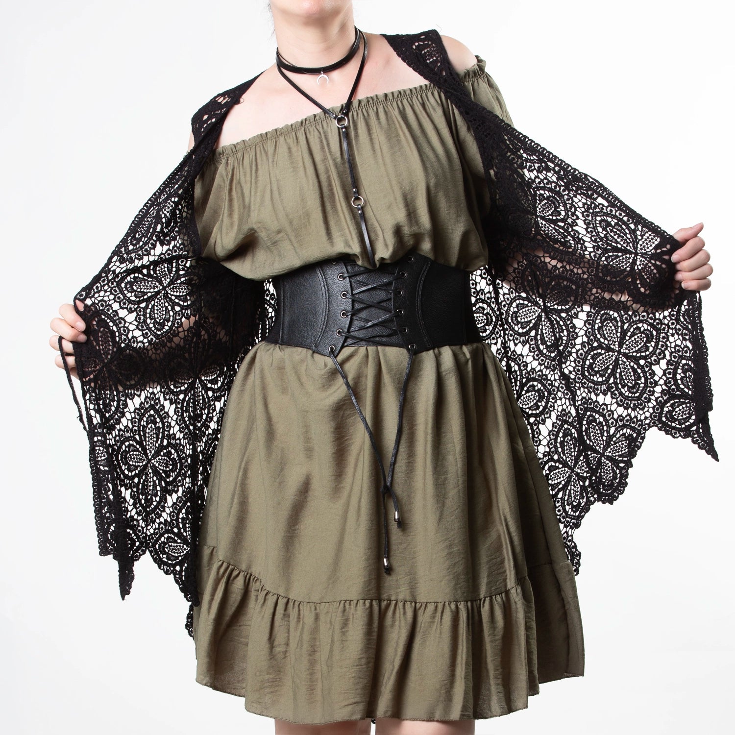Vestido Midi Verde Khaki Volante
