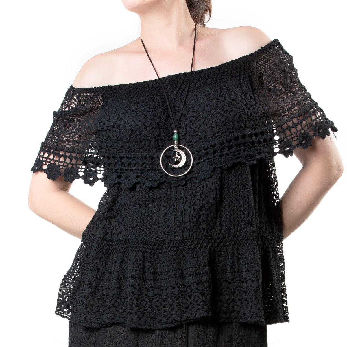 Blusa Crochet Bardot con Hombros Descubiertos