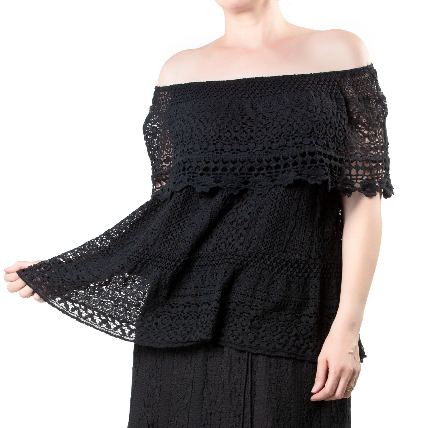 Blusa Crochet Bardot con Hombros Descubiertos