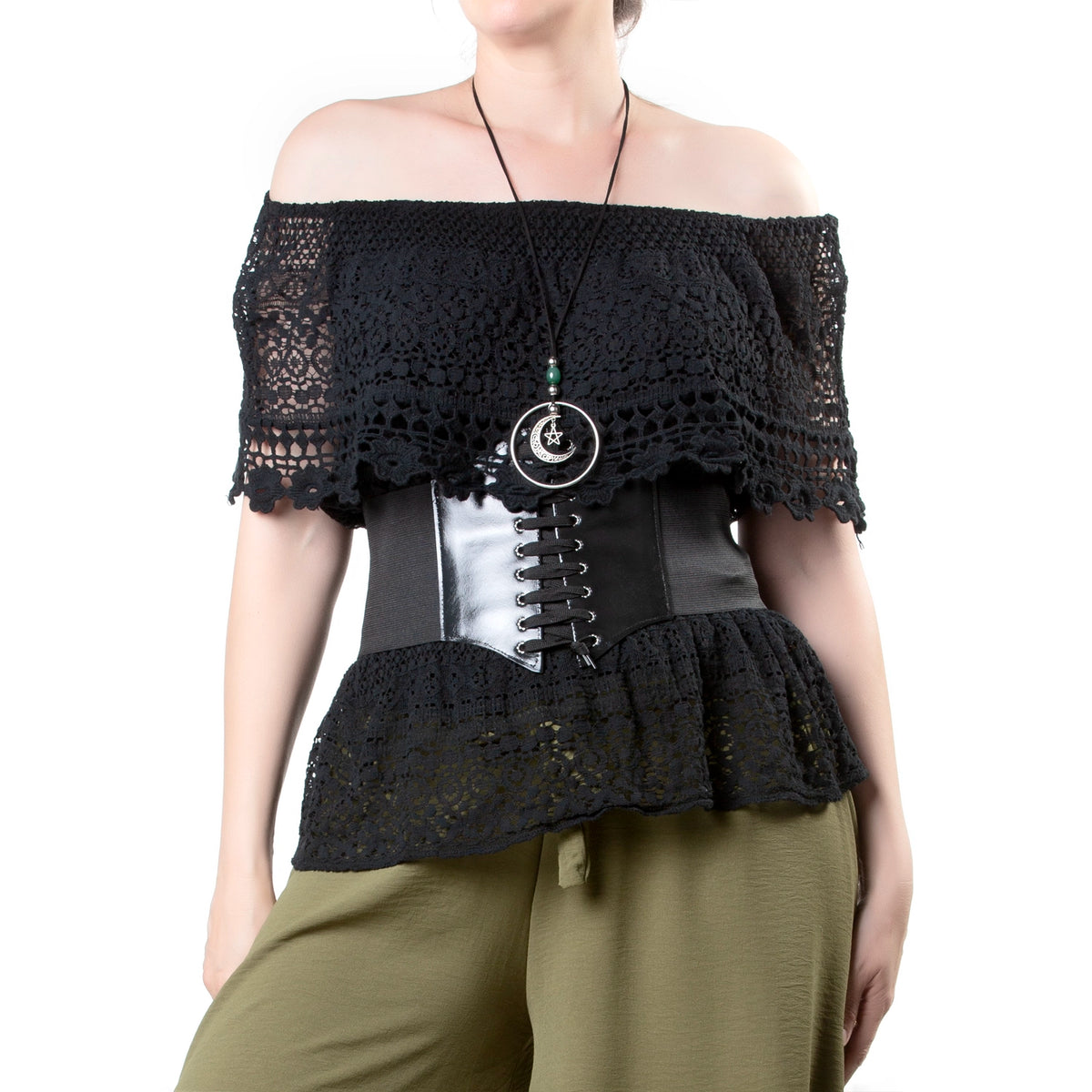 Blusa Crochet Bardot con Hombros Descubiertos