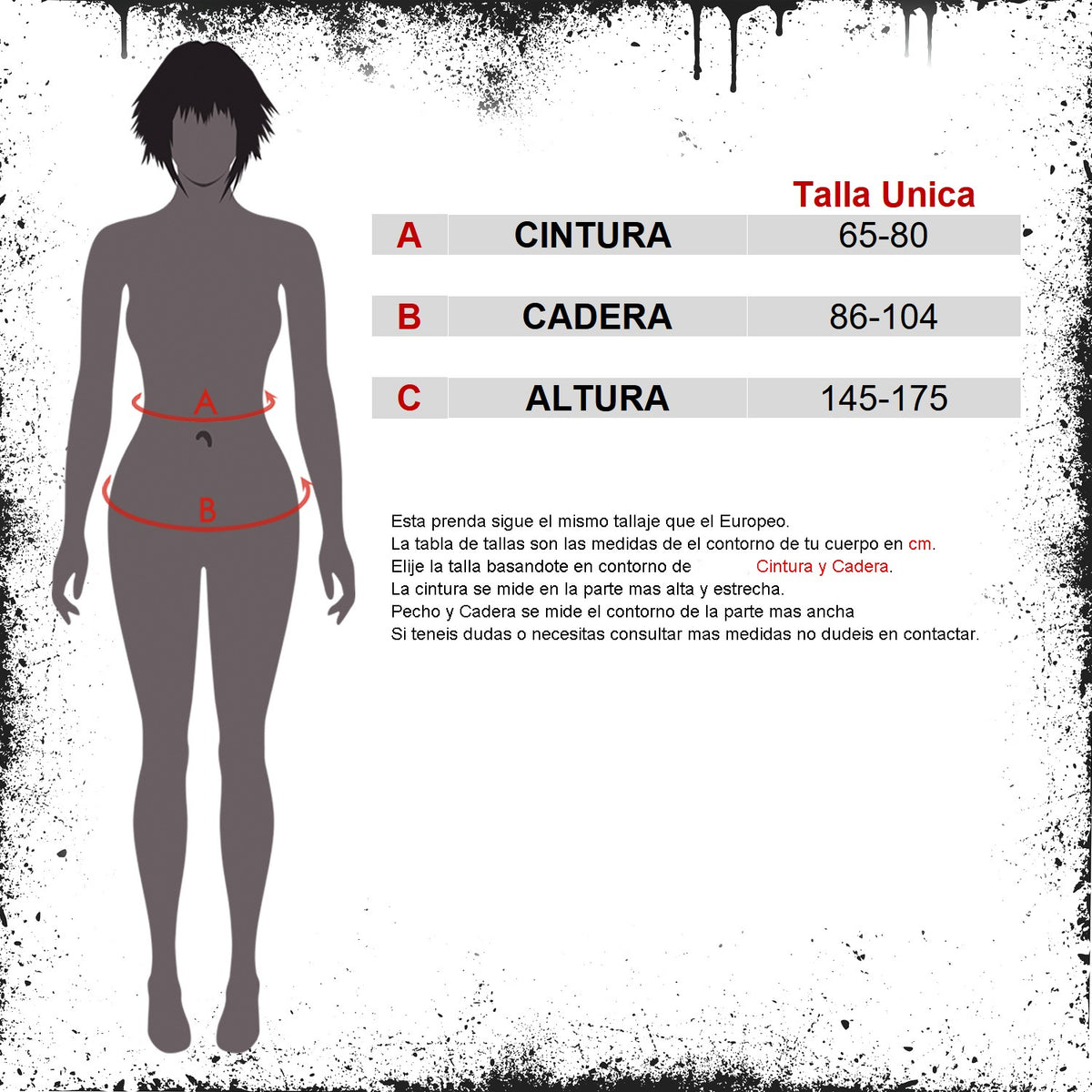 Tabla de medidas en español de las medias con calaveras, talla única