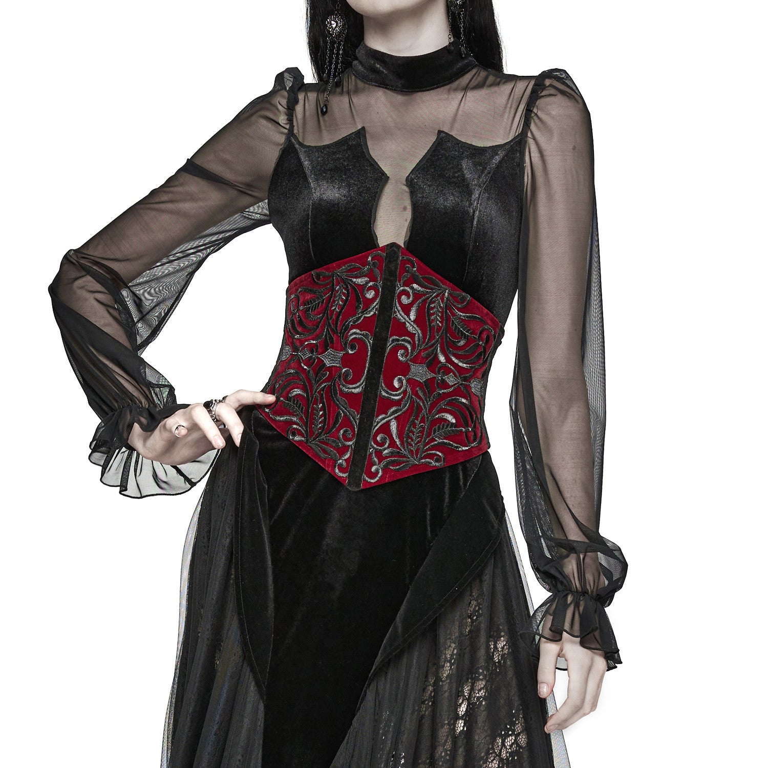Red Underbust Corset with Filigree