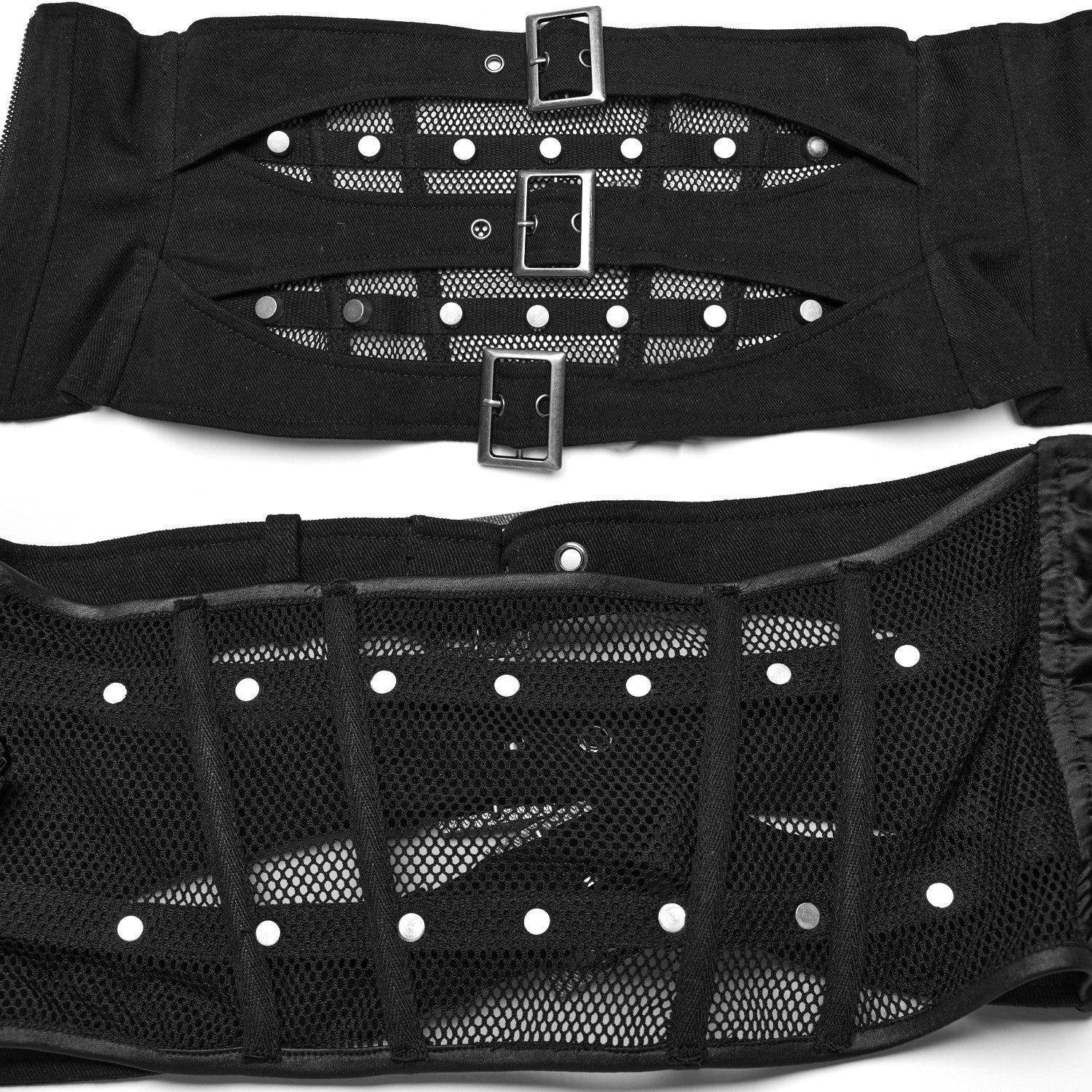 Underbust corset with mesh and buckles