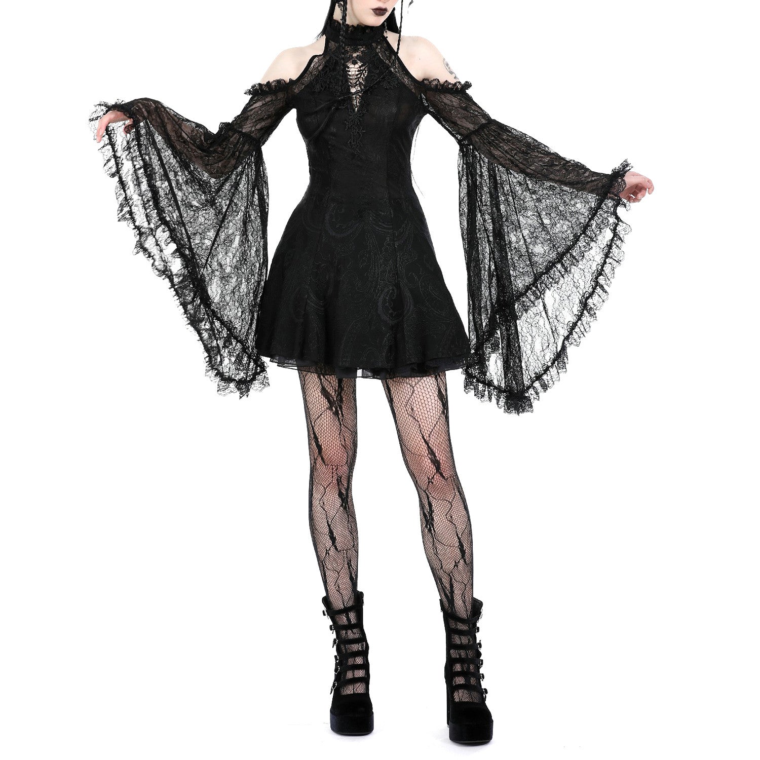 Vestido con Mangas de Encaje