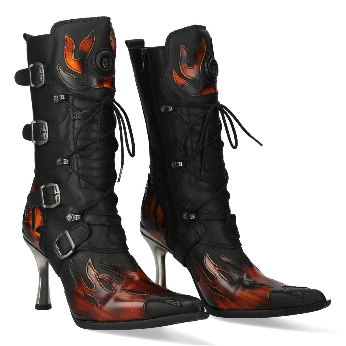 Botas New Rock con Llamas y Hebillas