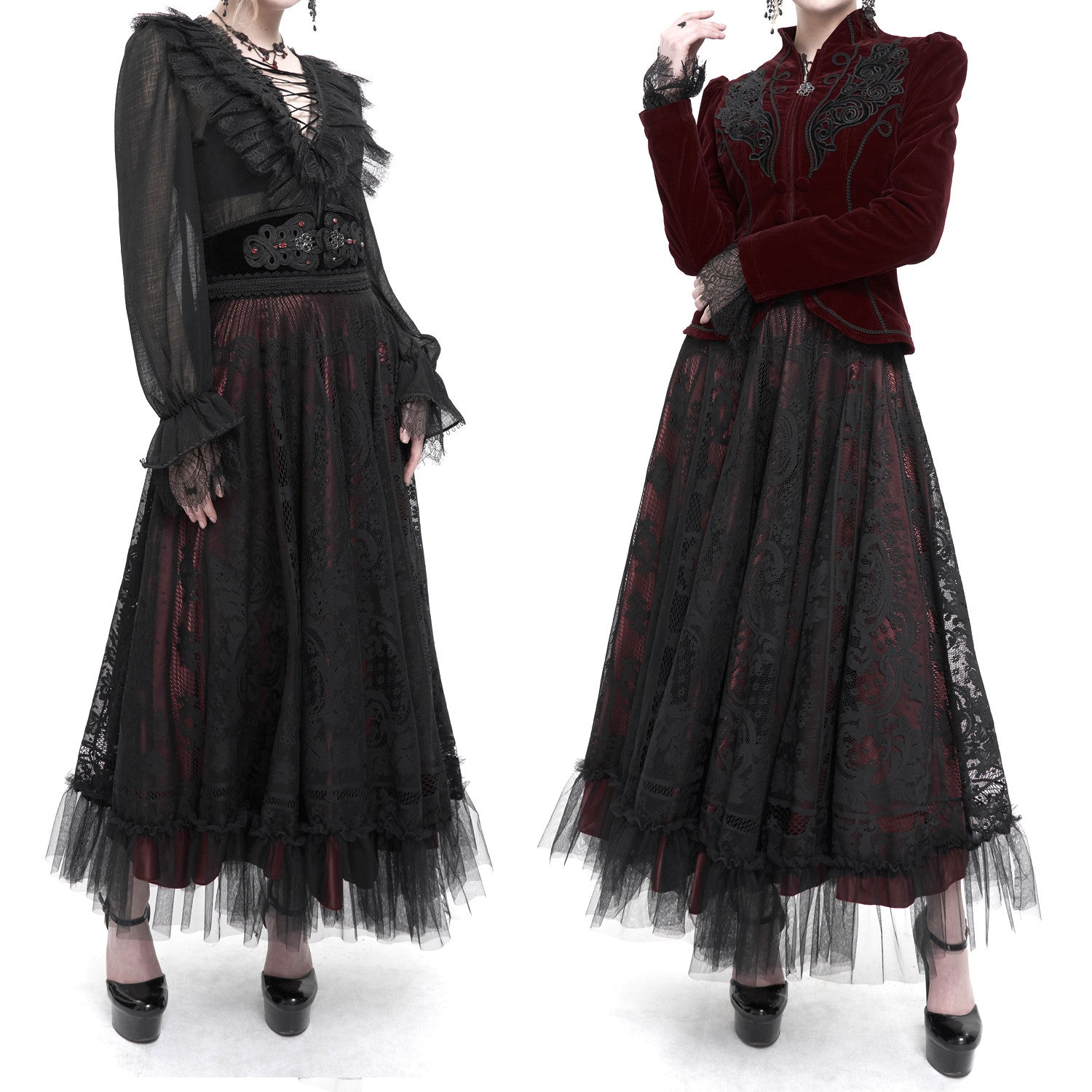 Red Skirt with Black Lace