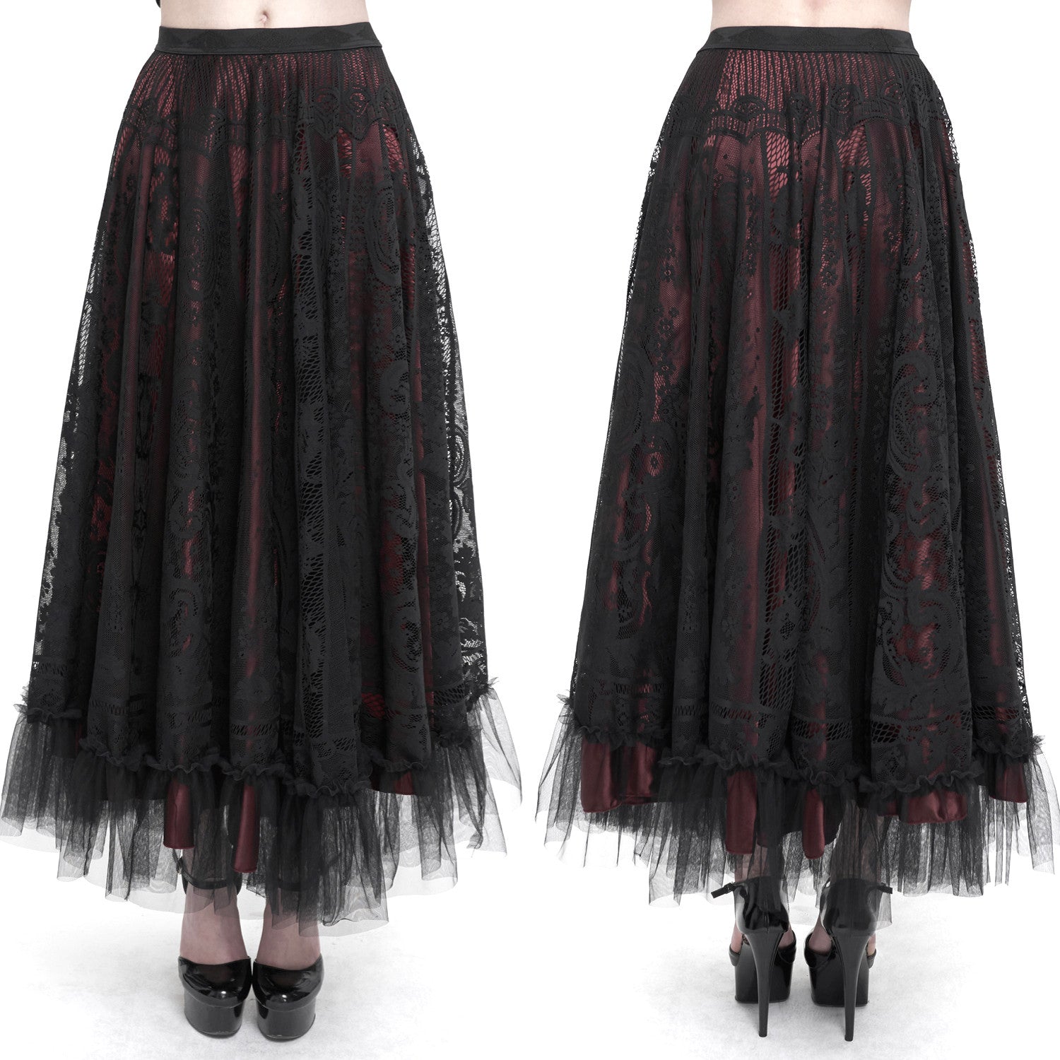 Red Skirt with Black Lace