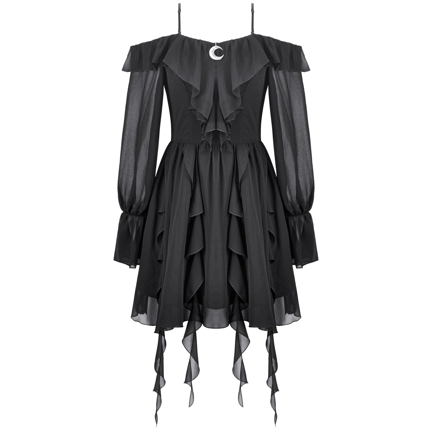 Vestido Corto con Luna Creciente y Mangas Gasa