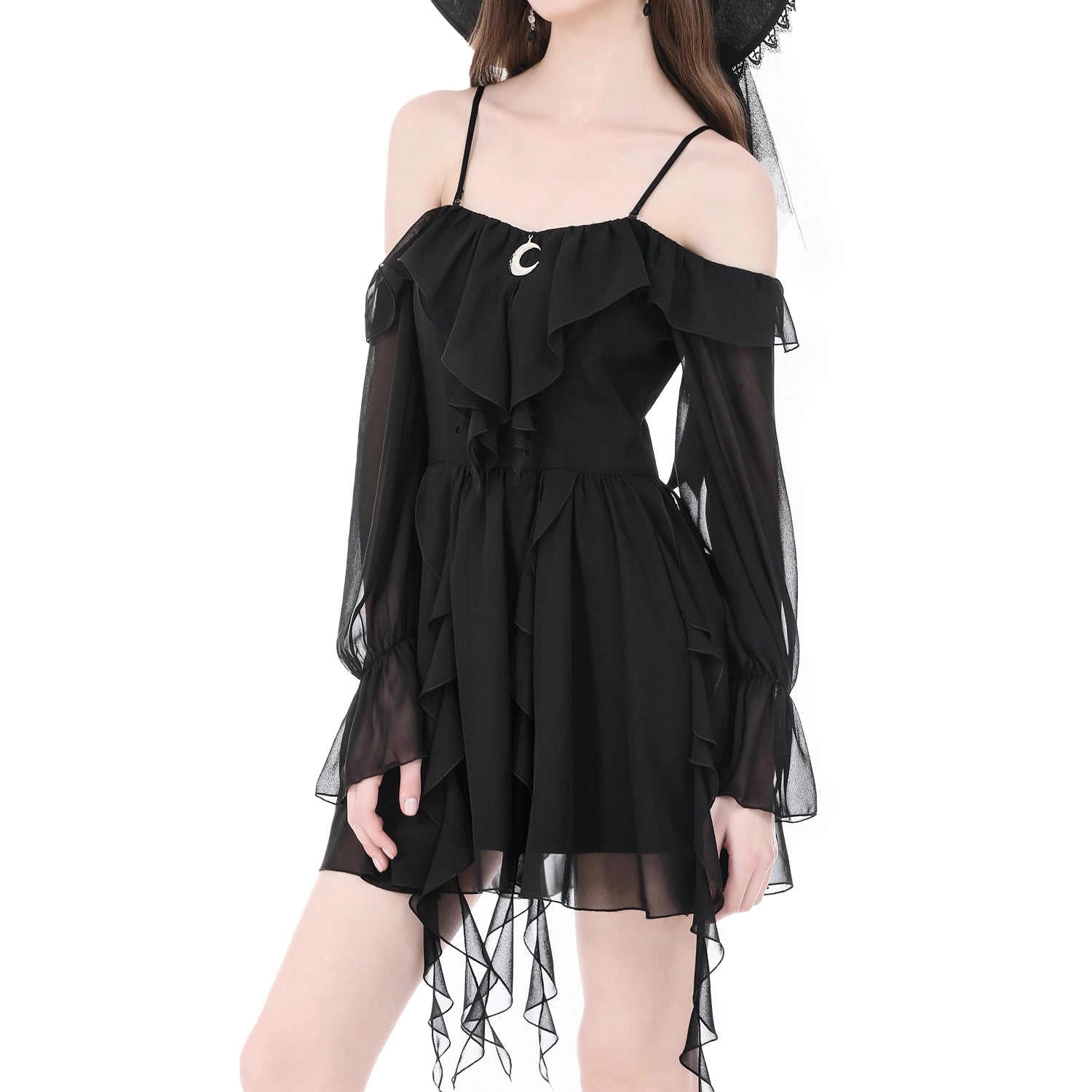 Vestido Corto con Luna Creciente y Mangas Gasa