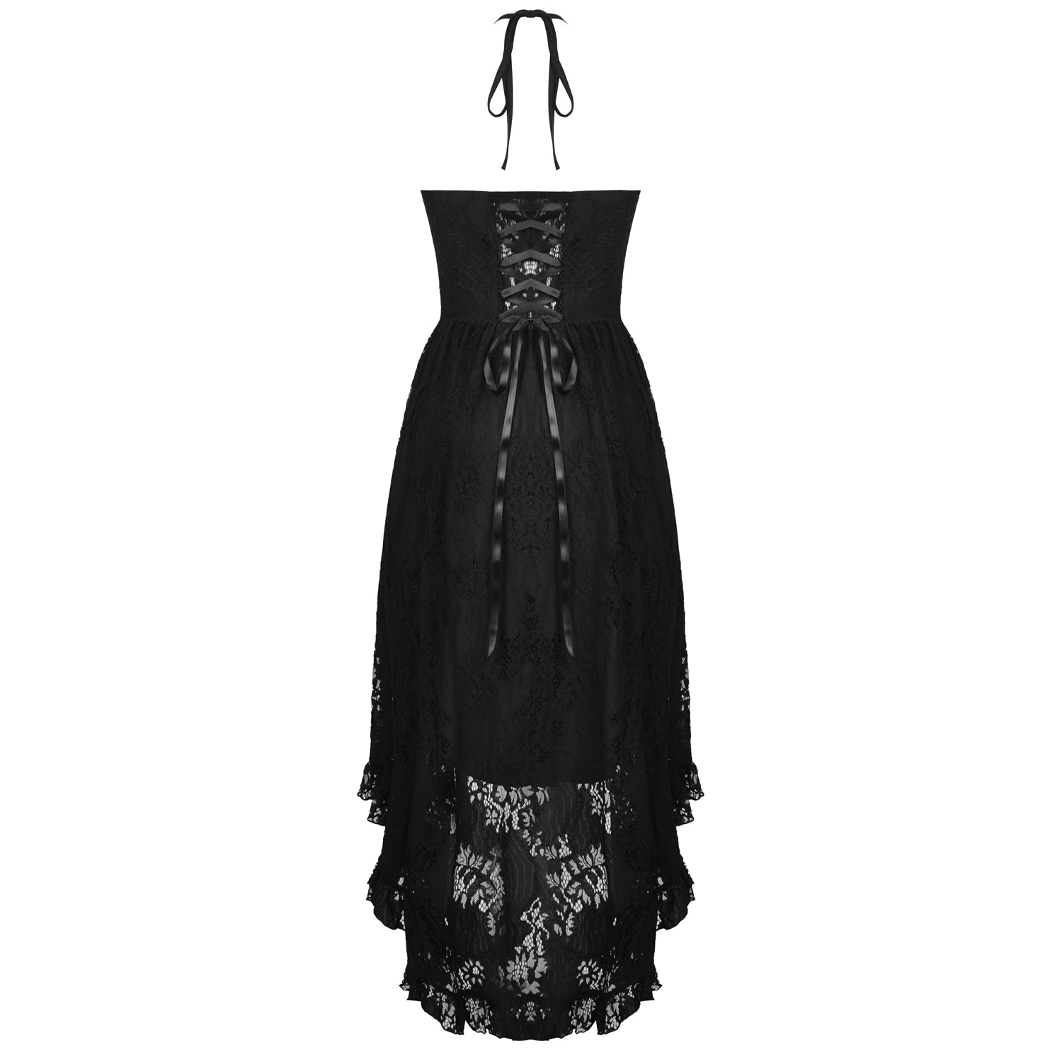 Vestido Asimétrico de Encaje con Escote Halter