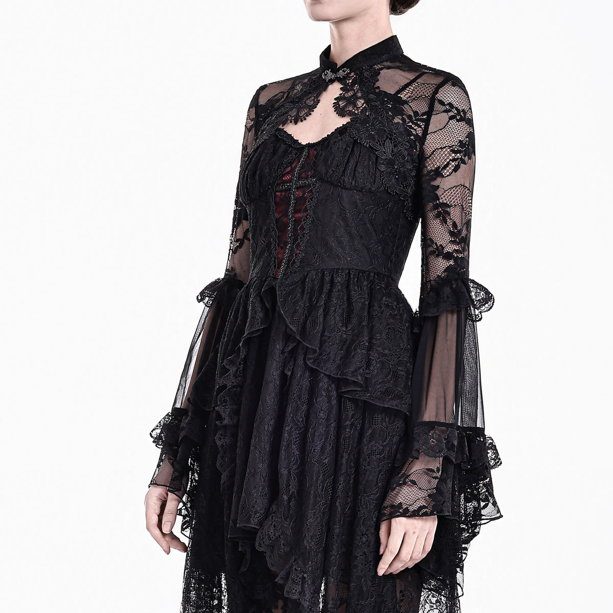 Boléro en Dentelle Noire Victorien-Gothique à Manches Évasées
