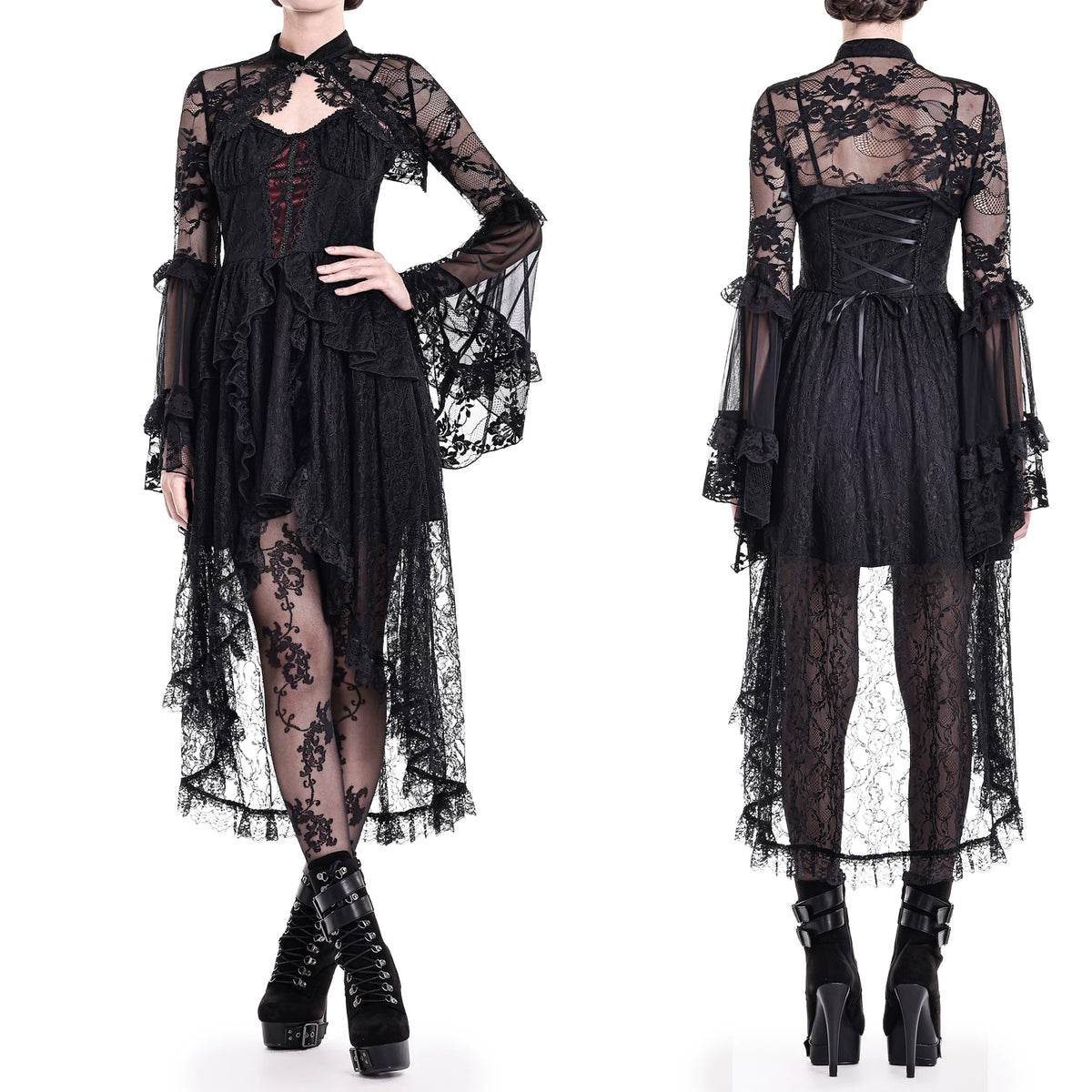 Boléro en Dentelle Noire Victorien-Gothique à Manches Évasées