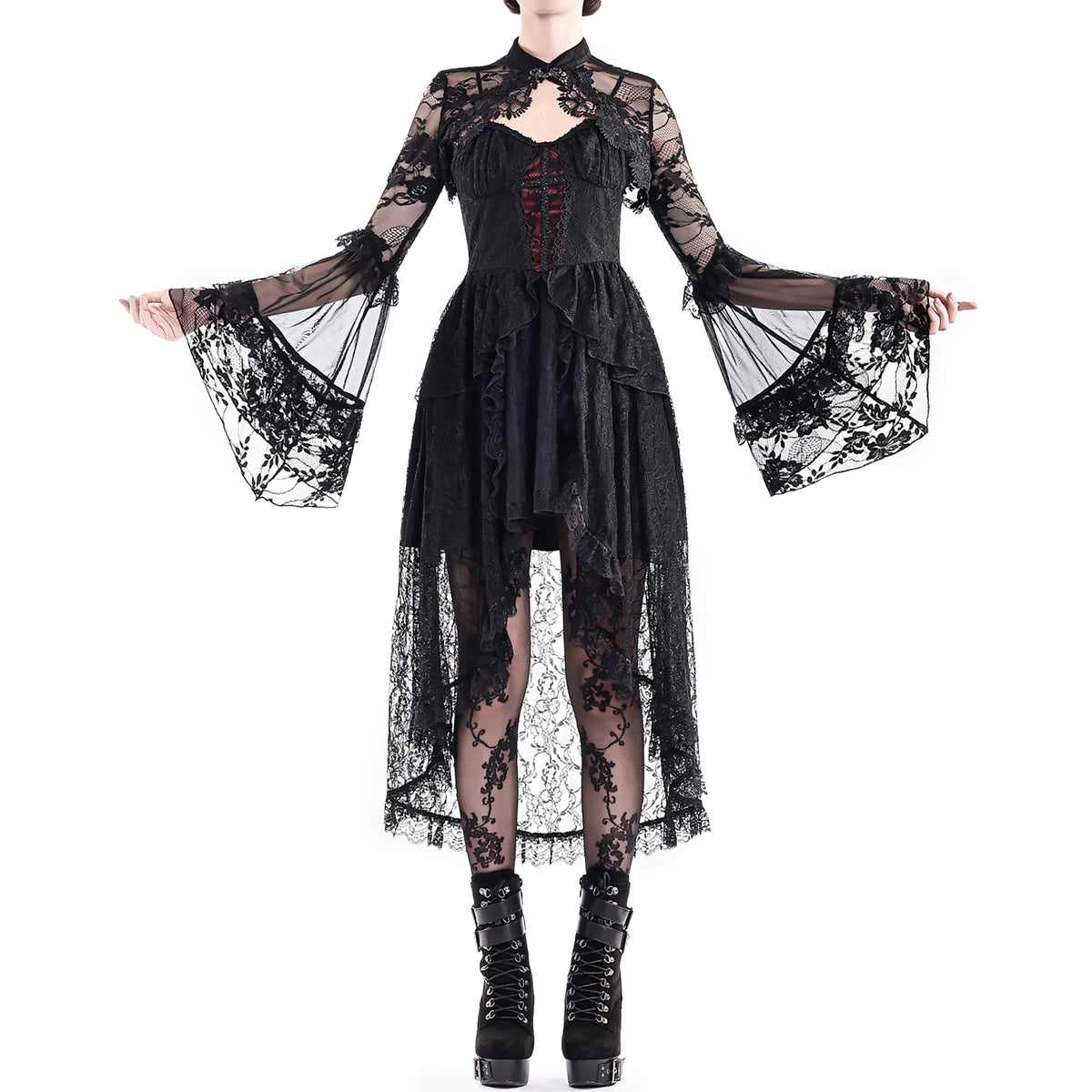 Boléro en Dentelle Noire Victorien-Gothique à Manches Évasées