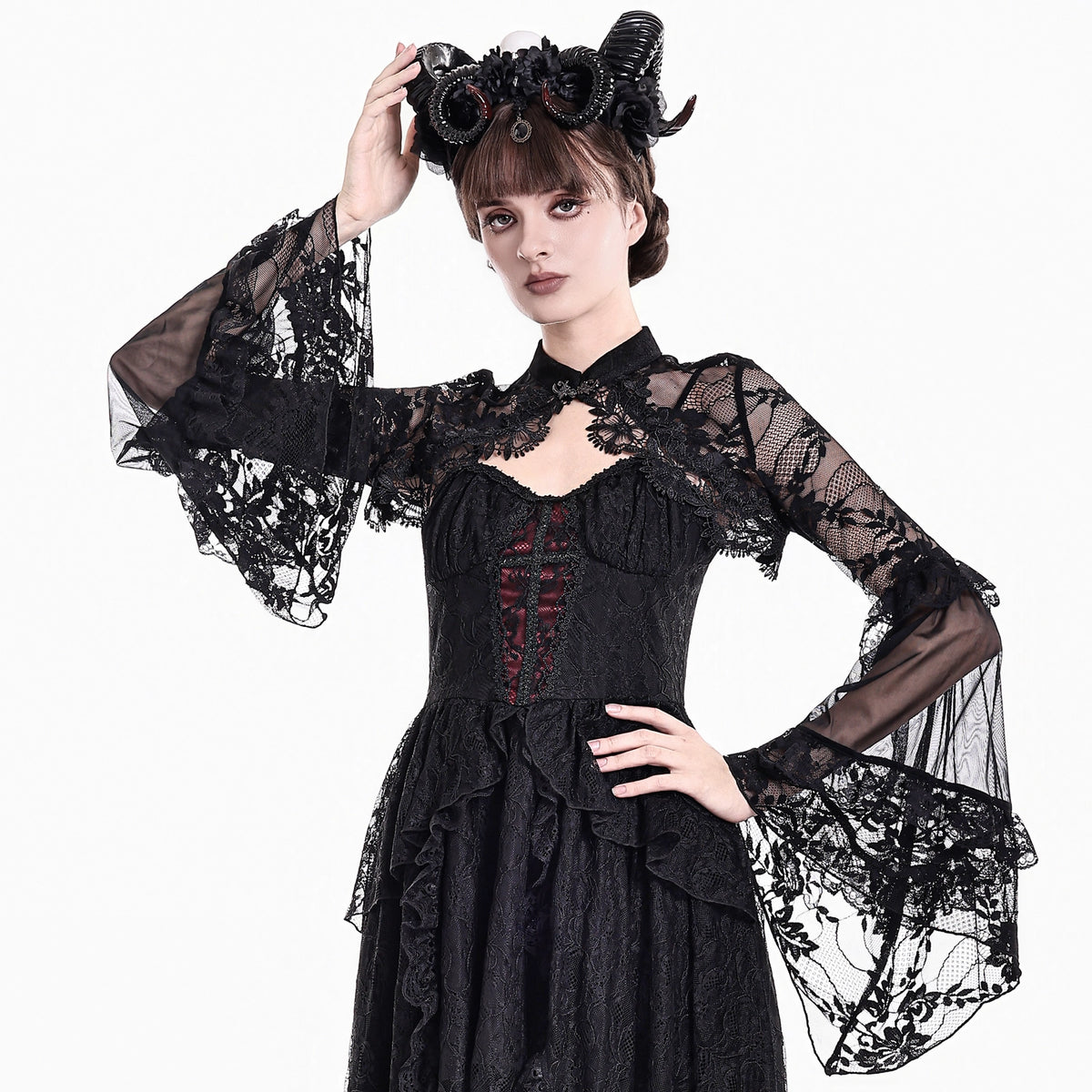 Boléro en Dentelle Noire Victorien-Gothique à Manches Évasées