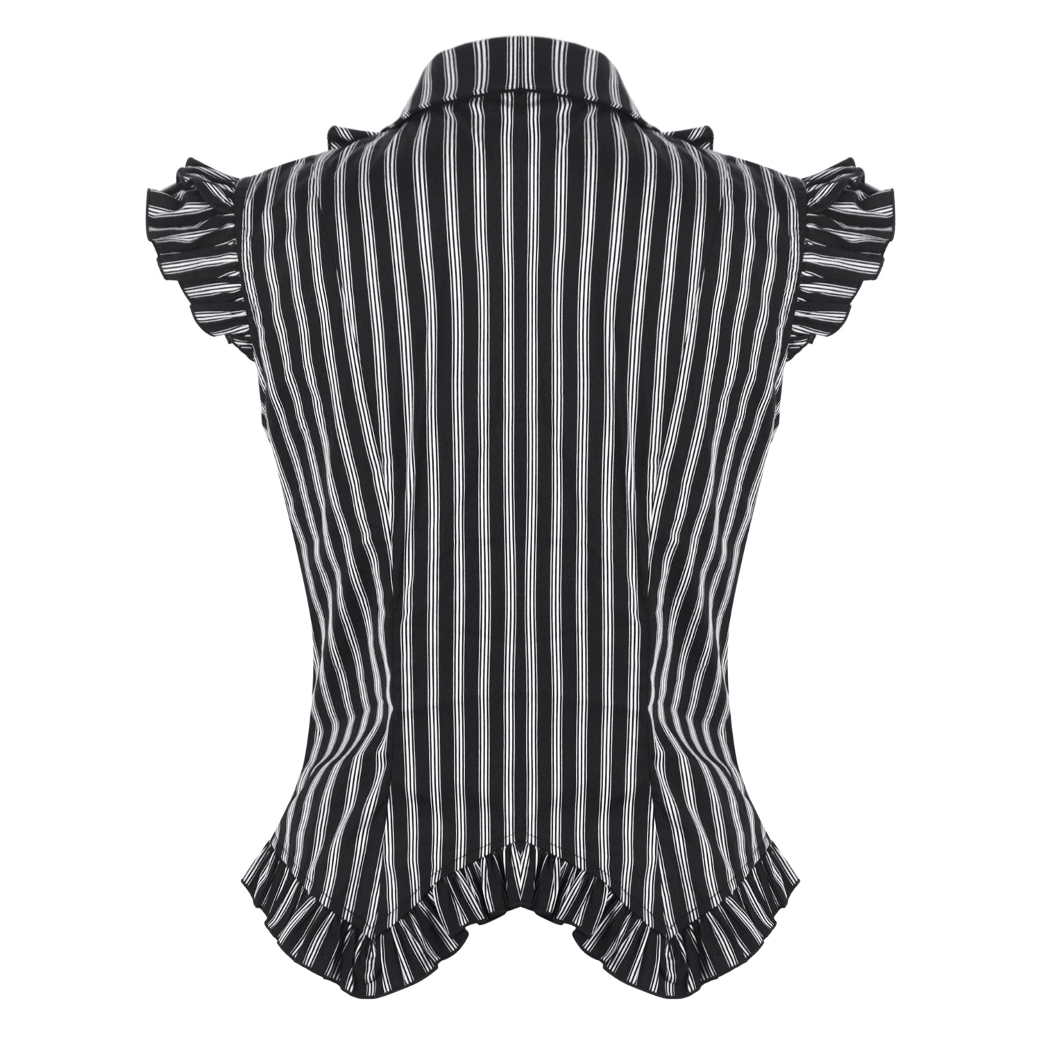 Blusa a Rayas con Broche Camafeo y Volantes