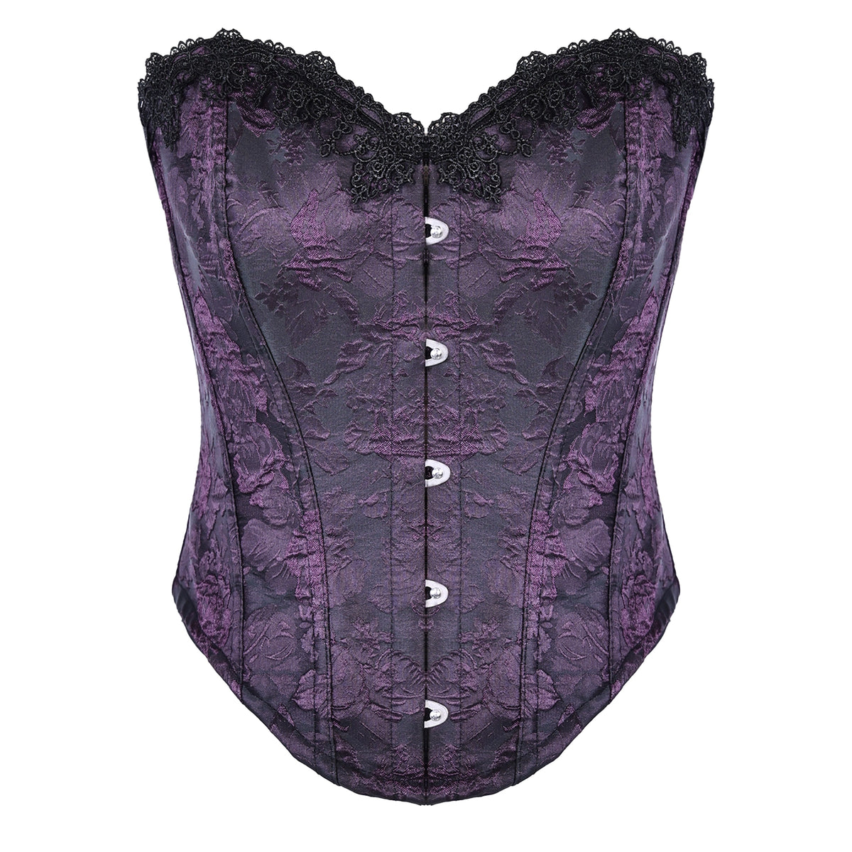 Corsé underbust morado brocado, vista plana frontal completa