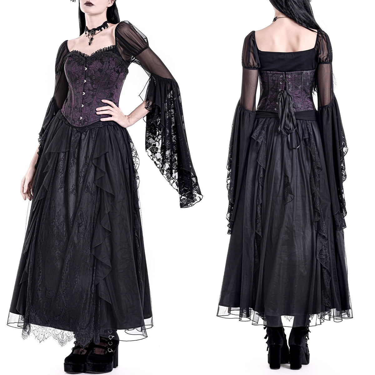 Corsé underbust morado brocado victoriano, detalle