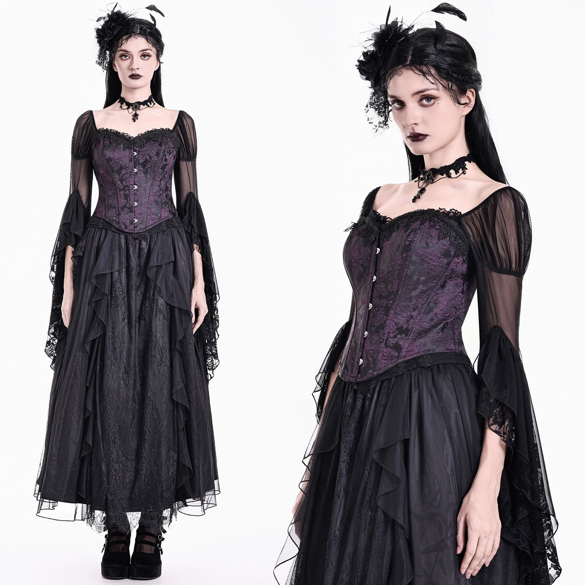 Corsé underbust morado brocado victoriano, detalle textura