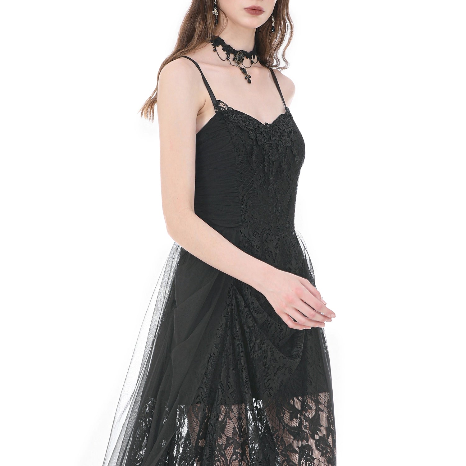 Vestido Gótico Largo de Encaje Barroco y Tul