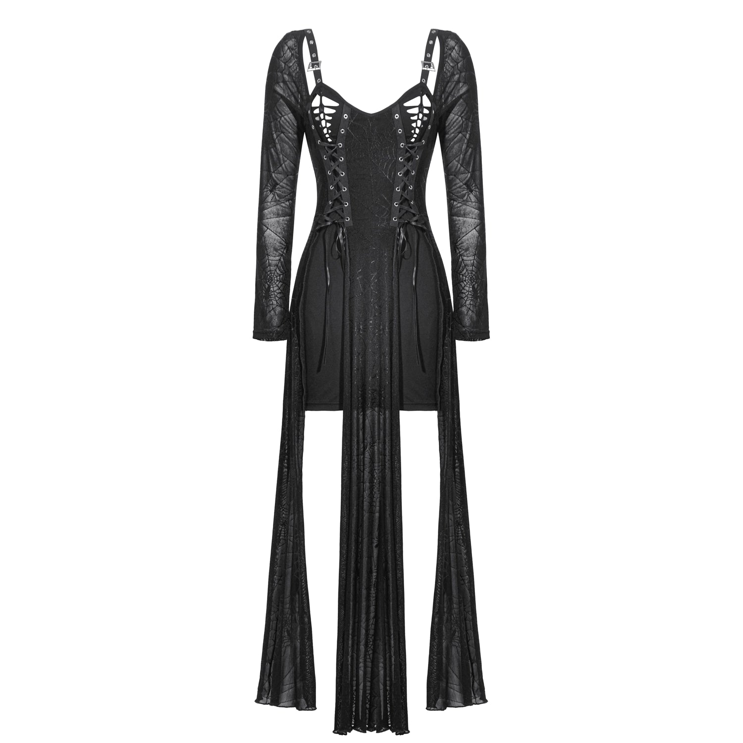 Vestido Gótico Largo Telaraña con Hebillas y Corsé