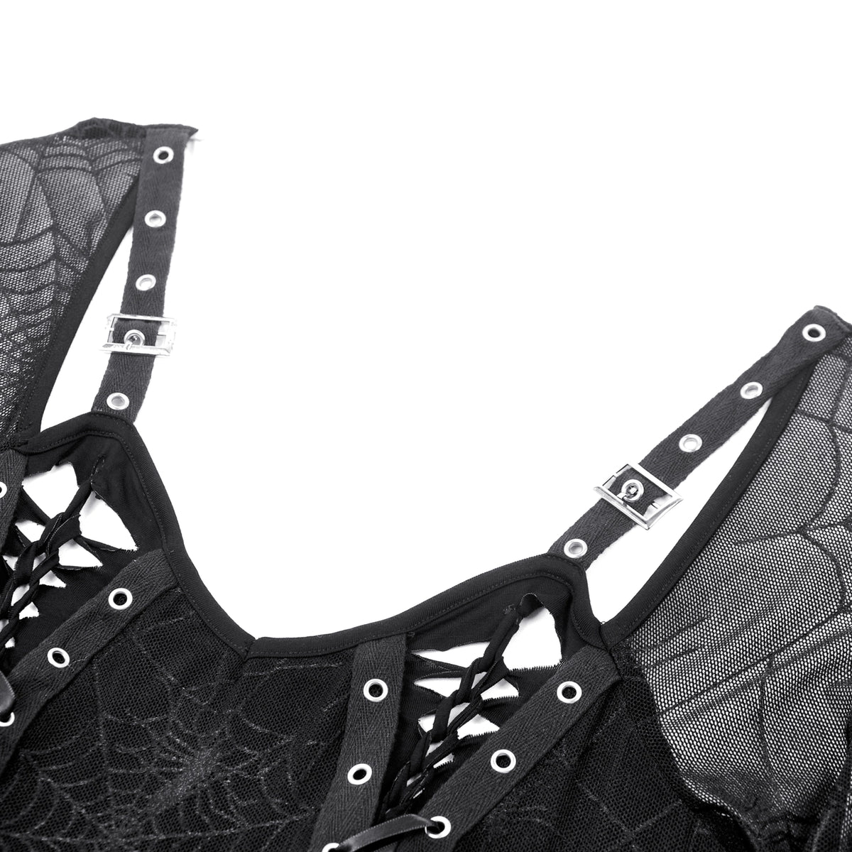 Vestido Gótico Largo Telaraña con Hebillas y Corsé