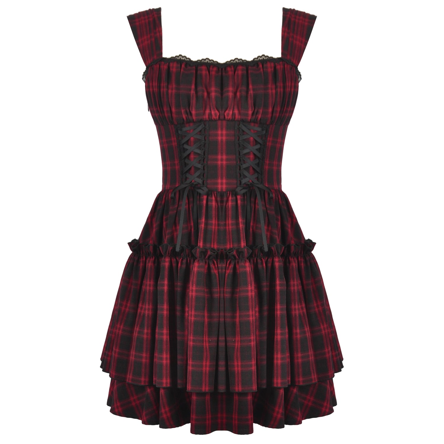 Vestido de Cuadros Tartán Rojo y Doble Corsé