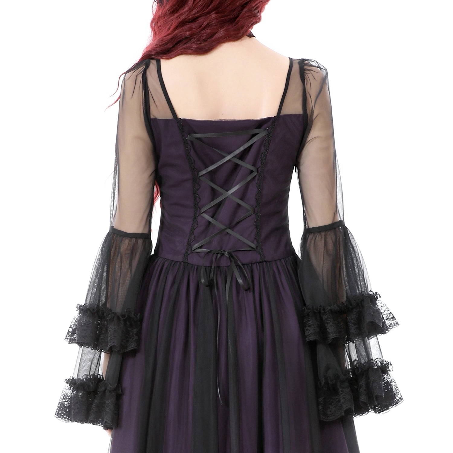 Vestido Largo Gótico Roxo | Mangas de Sino