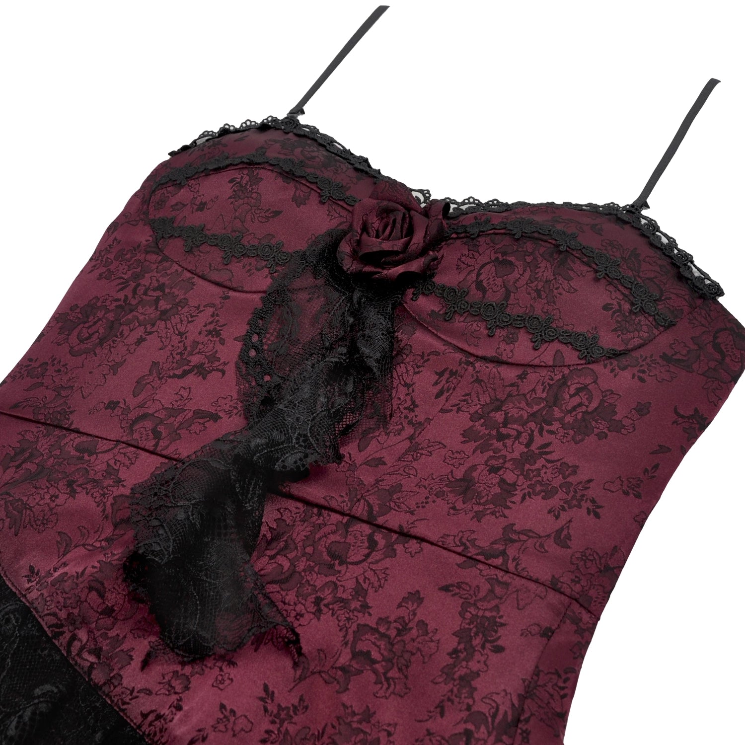 Vestido Largo Bordô Gótico | Folhos Assimétricos