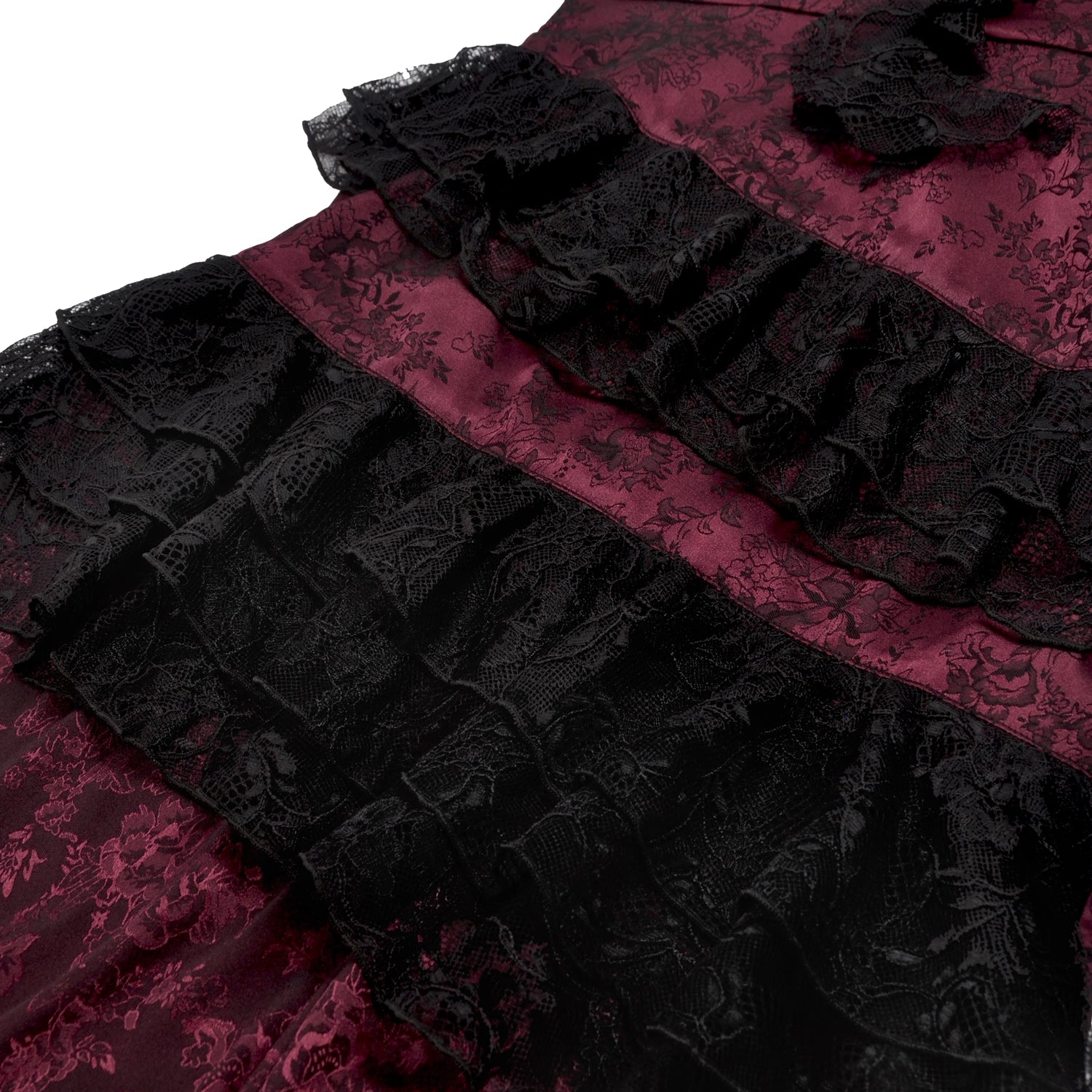 Vestido Largo Bordô Gótico | Folhos Assimétricos