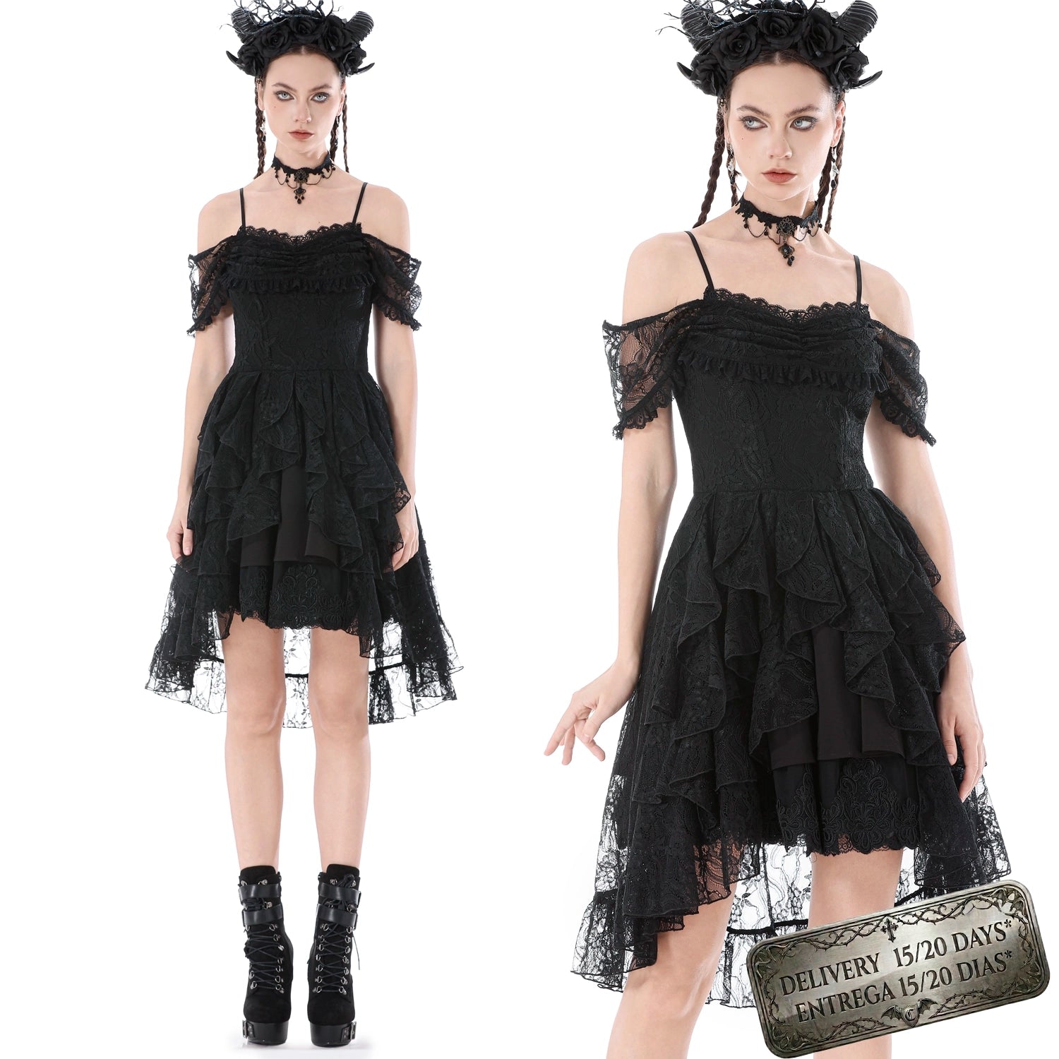 Vestido Corto Delante Largo Detrás con Encaje