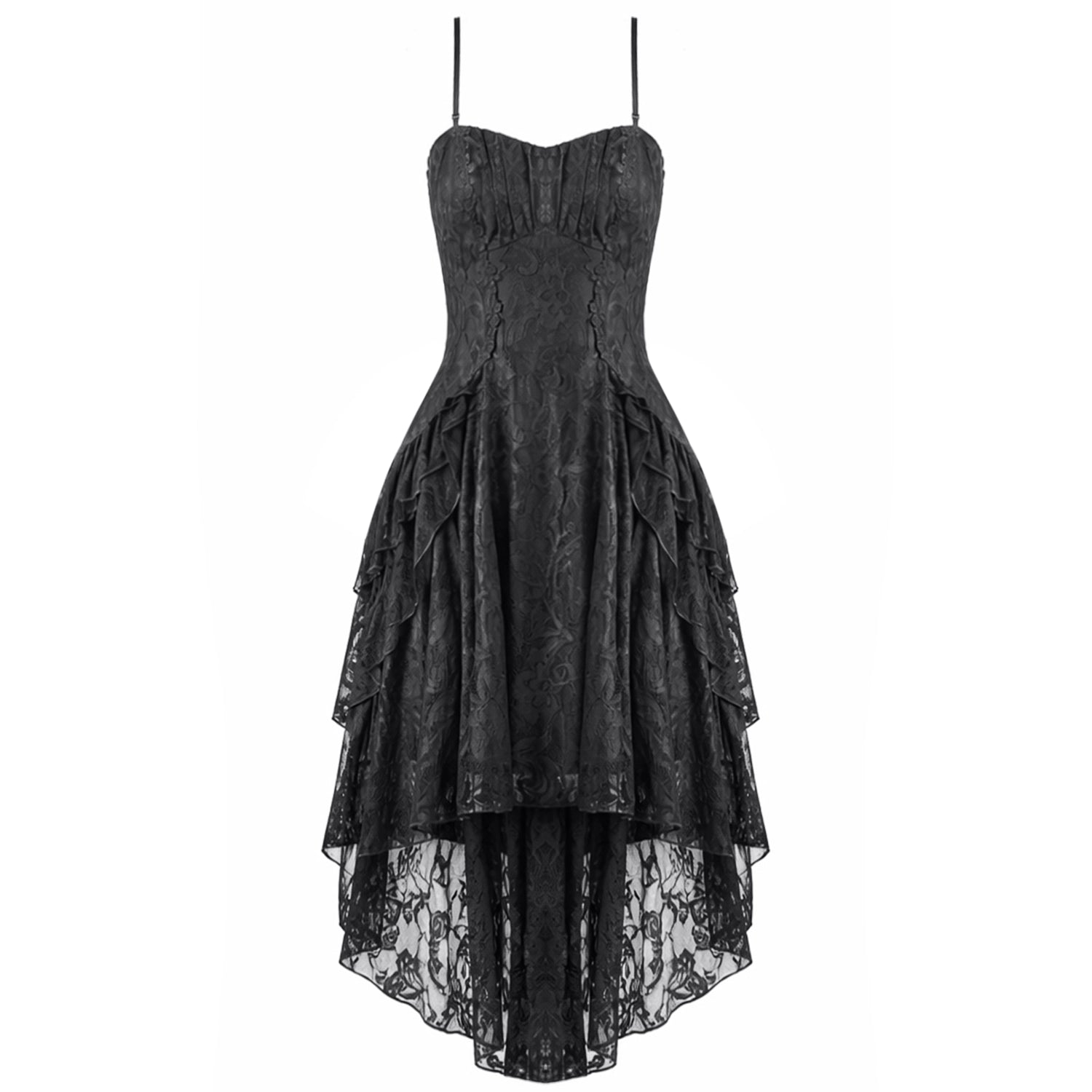 Vestido Gótico Asimétrico de Encaje con Espalda Corsé