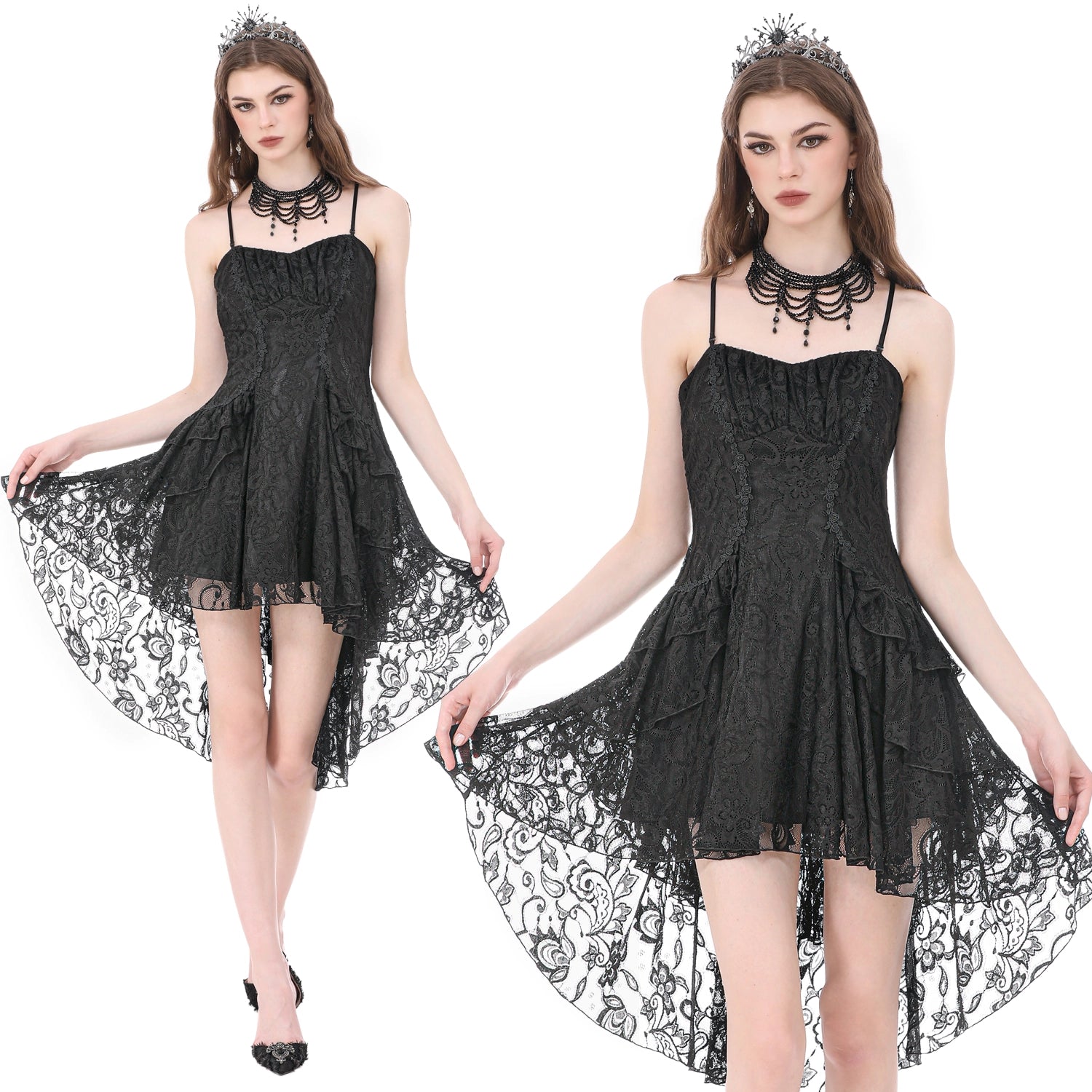 Vestido Gótico Asimétrico de Encaje con Espalda Corsé