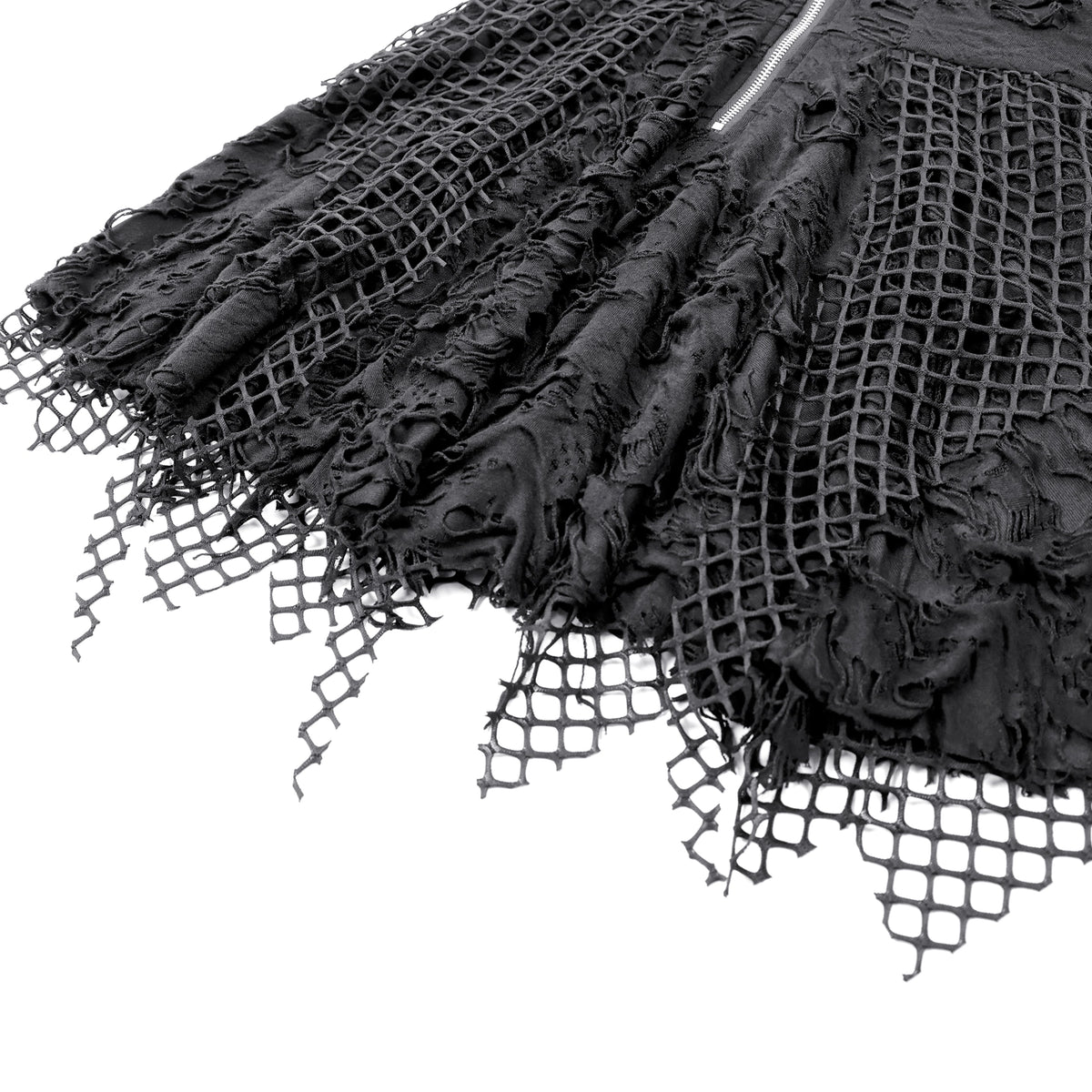 Vestido Mini Punk Negro con Efecto Rasgado, Rejilla y Cadenas, foto de detalle 2